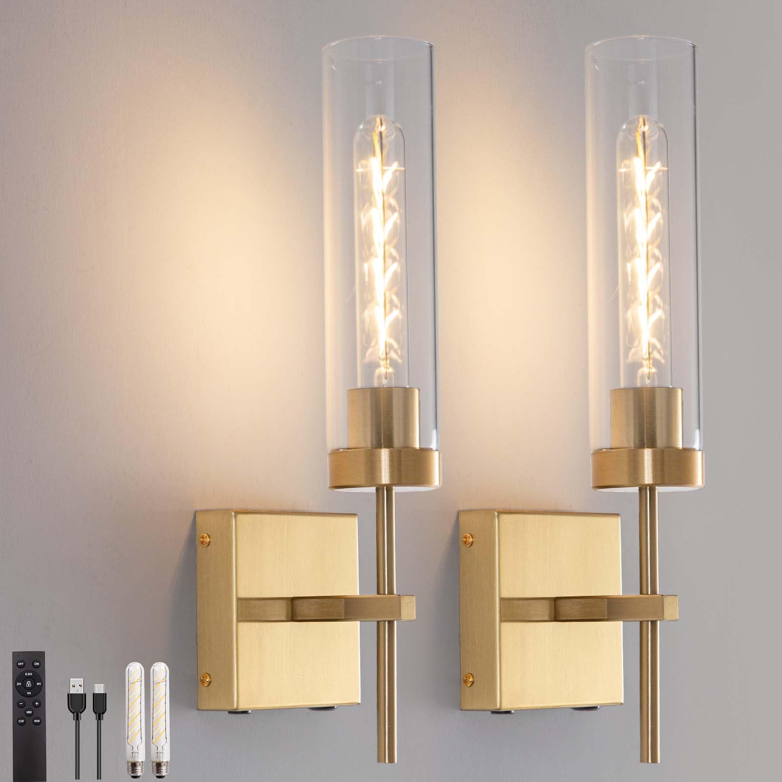 Loiogohot Battery Operated Wall Sconce, 8000mAh, Dimmable, Dual Color Temperature, Gold-Two Color, Model WL-BN2426-GD-Two