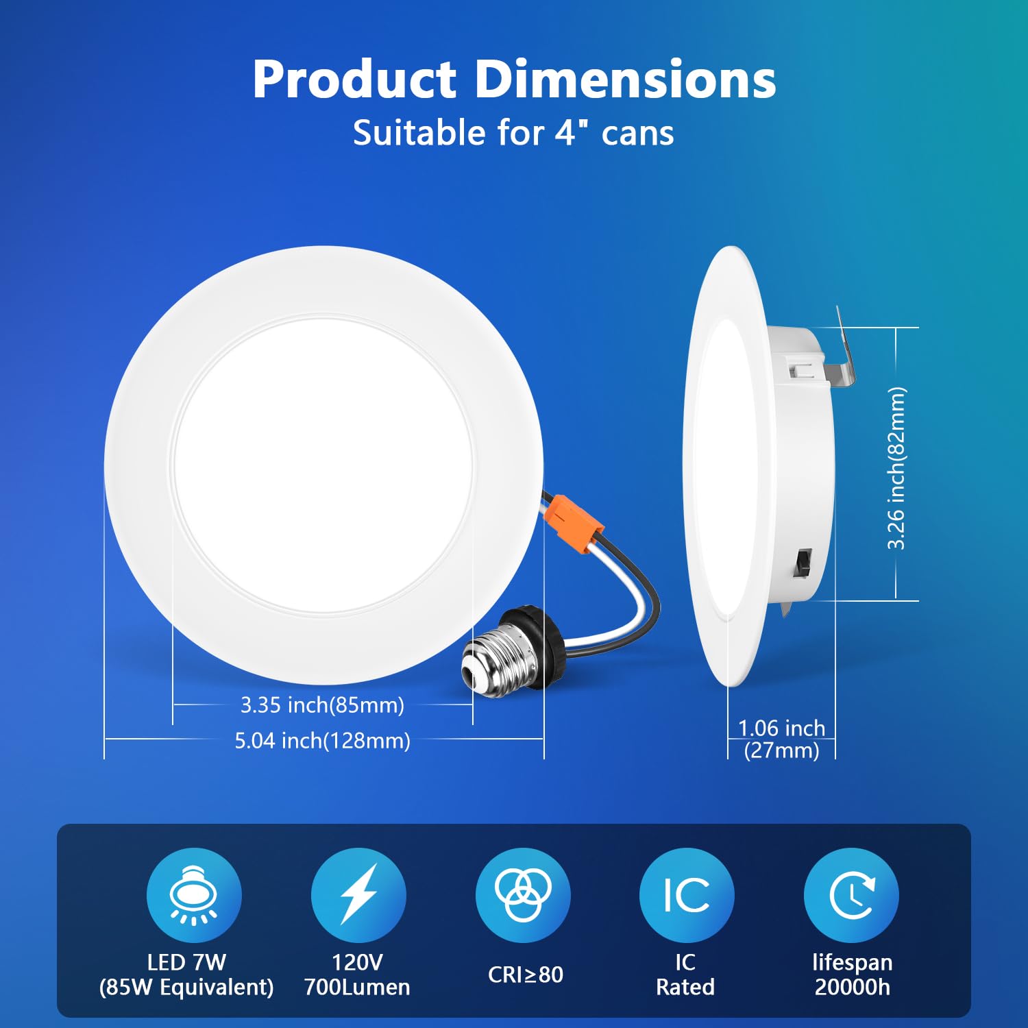 Lvwit 4 Inch Led Recessed Lighting, Slim Can Lights With White Cover, 5Cct Color Selectable, Dimmable Downlight With E26 Convers