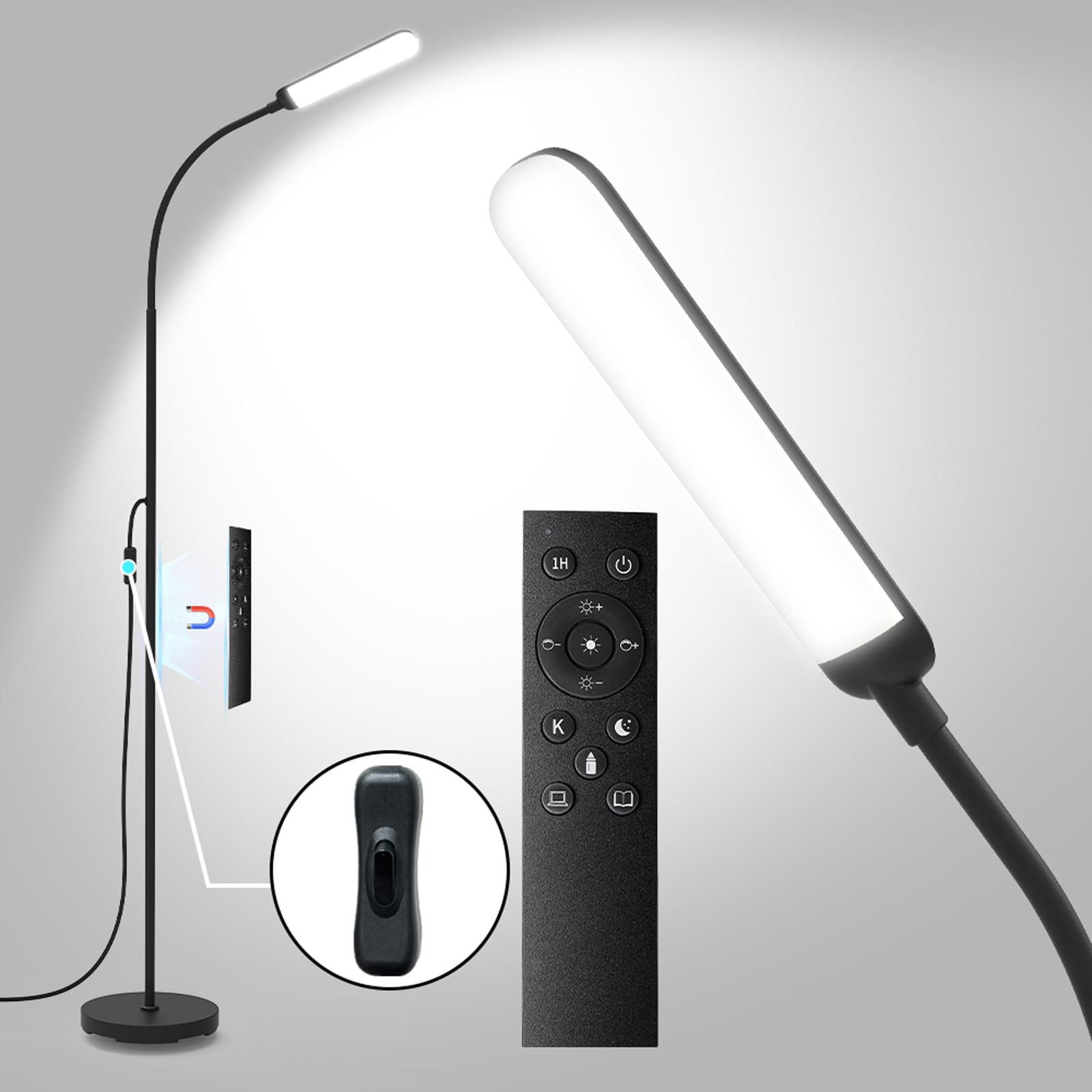 Mixinlei LED Floor Lamp, 18W 1800lm Super Bright Dimmable Floor Lamps for Living Room Bedroom with Timer, Stepless Adjustable 27