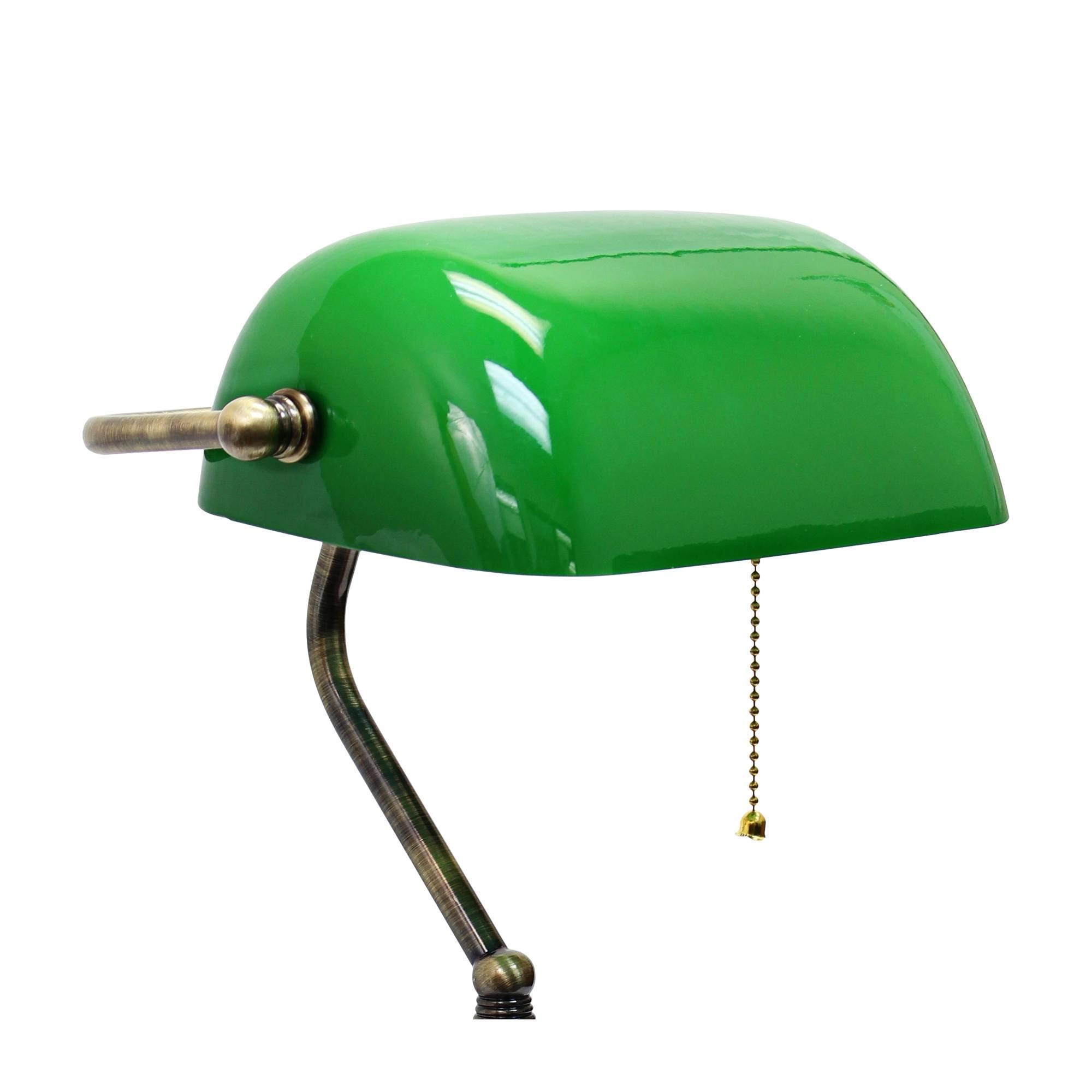 Simple Designs LT3216-GRN Executive Desk Lamp, Metal Glass Shade, Antique Nickel/Green, Pack of 1