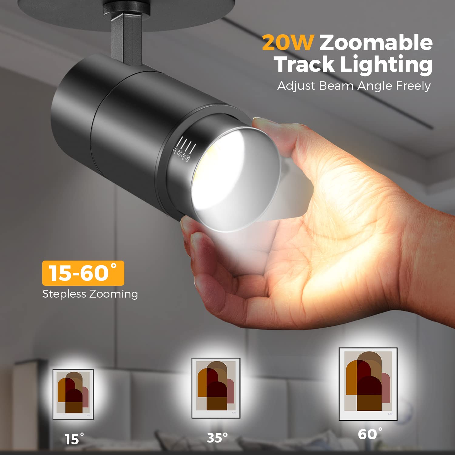 Vanoopee 3-Color Led Ceiling Spotlight, Dimmable Adjustable Accent Light, Black, 20W, 2000