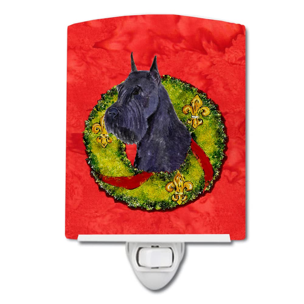 Caroline'S Treasures Ss4210Cnl Schnauzer Cristmas Wreath Ceramic Night Light Compact, Ul-Certified, Ideal For Bedroom, Bathroom, Nursery, Hallway, Kitchen, 6X4X3, Multicolor