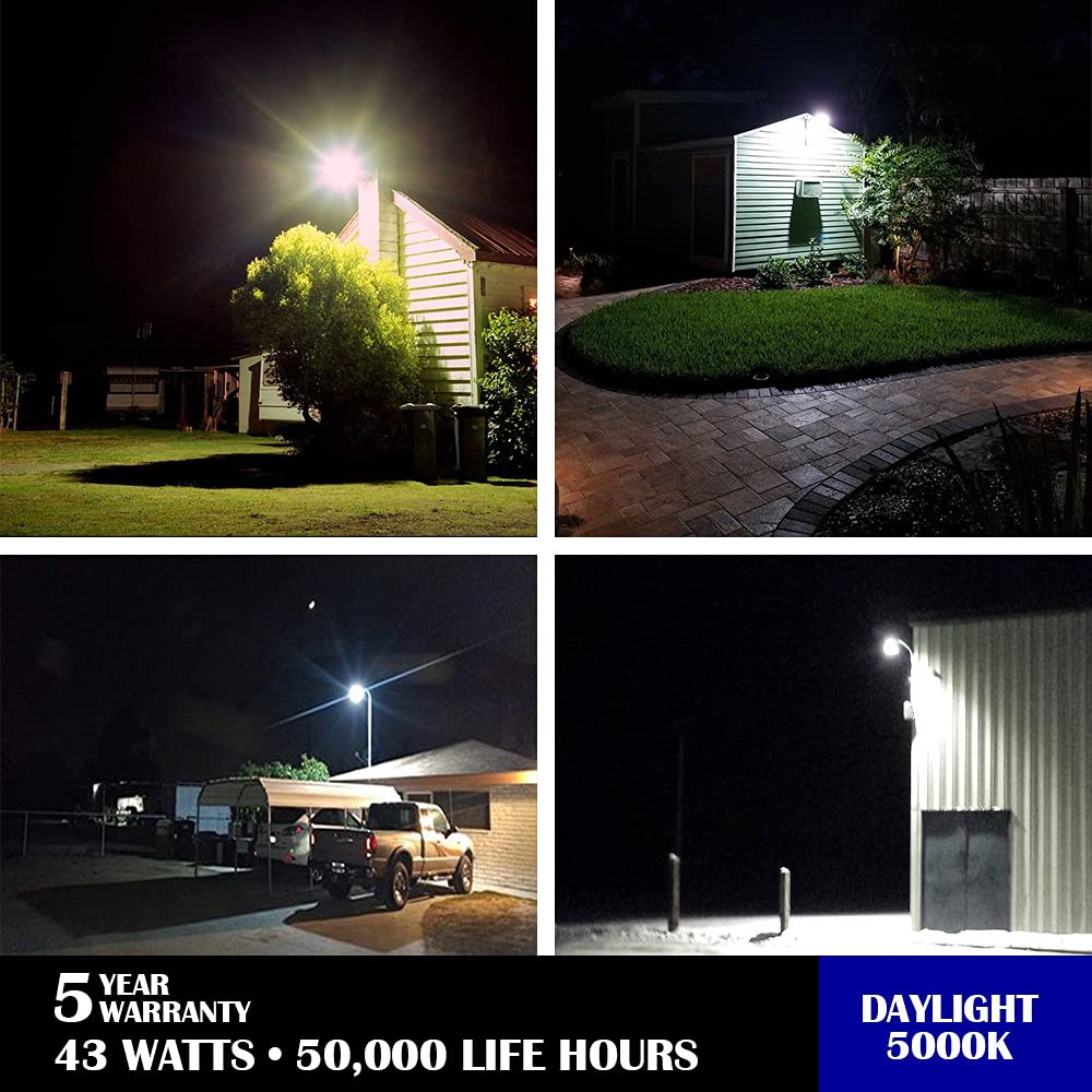high-standardxcel Dusk To Dawn Outdoor Lighting  43W Led Barn Lights Outdoor  5000Lm 400W Replace Yard Lights  5000K Daylight Security Area Street Light  120V Waterproof Garage Parking Lot Flood Light