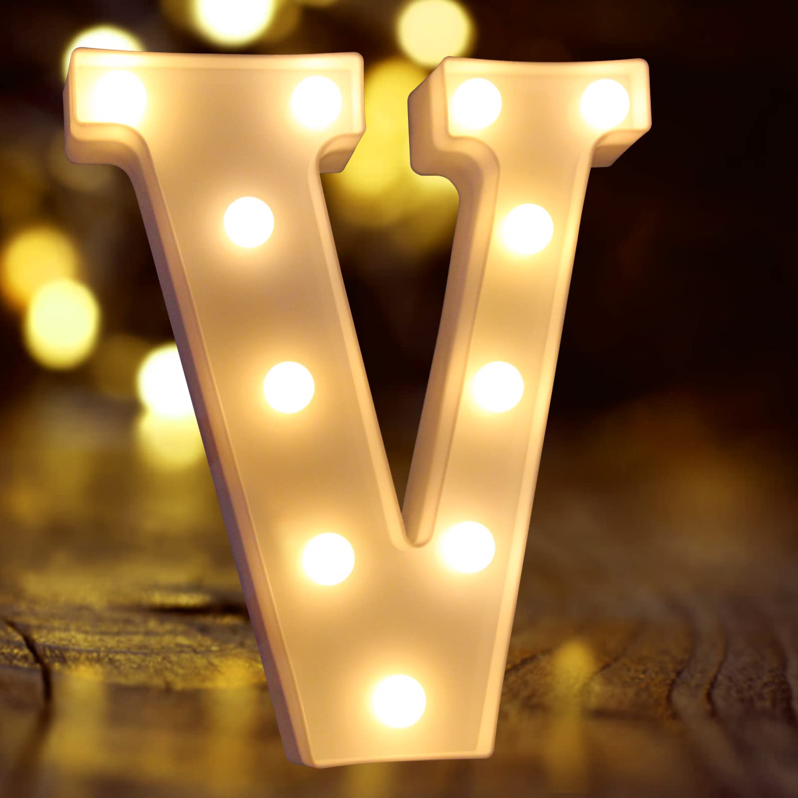 Laerjin Light Up Letters, Decorative LED Marquee Number Sign, Plastic, Letter Lights-V