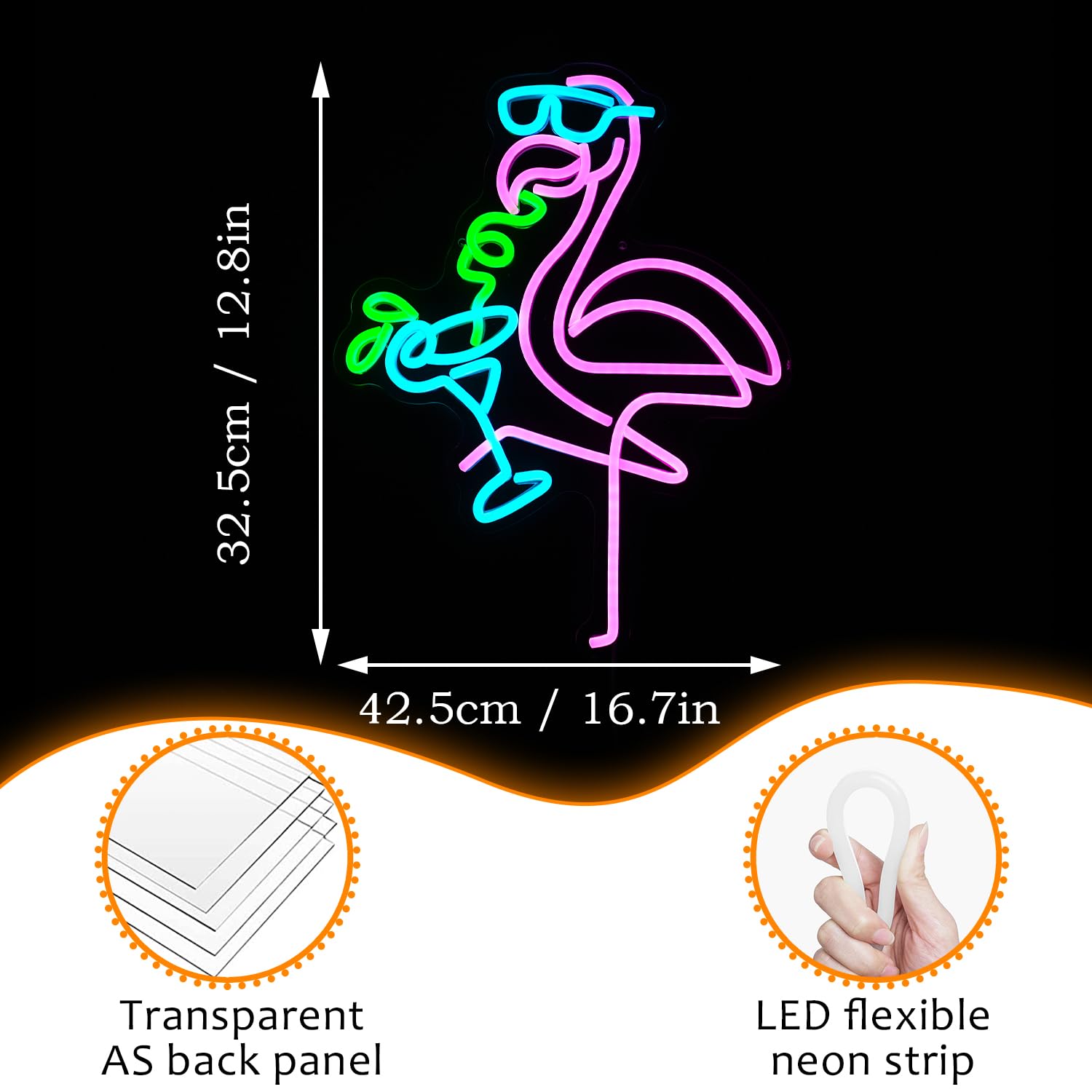 Flamingos Drink Neon Sign Led Cocktail Light Up Sign For Wall Decor Dimmable Usb Powered Animal Neon Light For Living Room Kids Room Bar Art Wall Decor (16.7 * 12.8In)