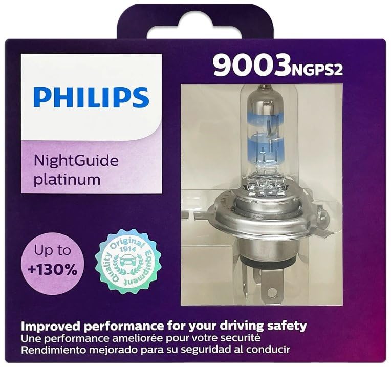 Philips Automotive Lighting 9003 Headlight Bulbs, NightGuide Platinum, Clear, Pack of 2