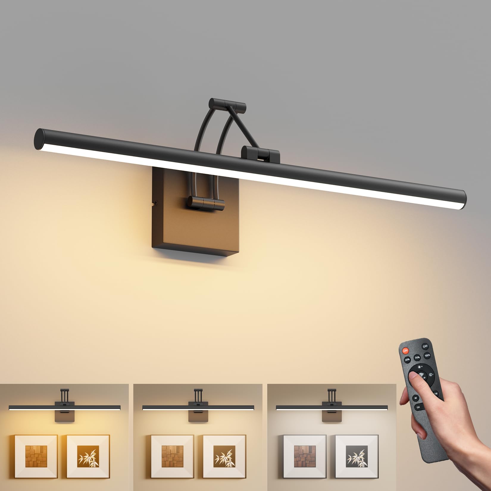Tipace Hard-Wired LED Picture Light, 23.6IN Dimmable Artwork Lamp, Black, Aluminum and Acrylic, Model 9892 with Remote Control