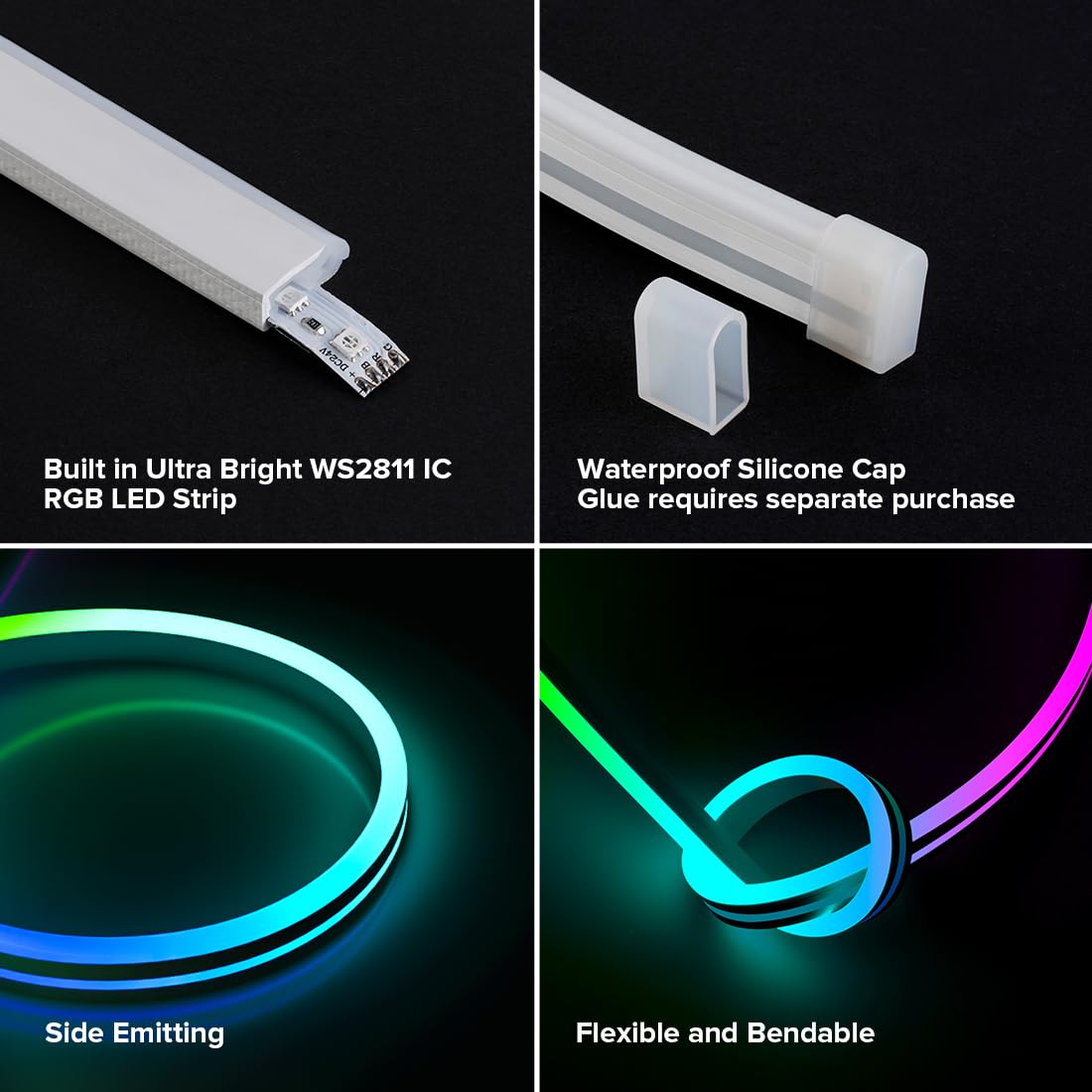 Btf-Lighting Ws2811 Ic Rgb Chasing Color Side Emitting Neon Light 9.8Ft Dc24V 54Ic 108Led/M T0615 Ip67 Waterproof Flexible Addressable Rope Led Strip For Indoor Diy Decor (No Adapter Or Controller)