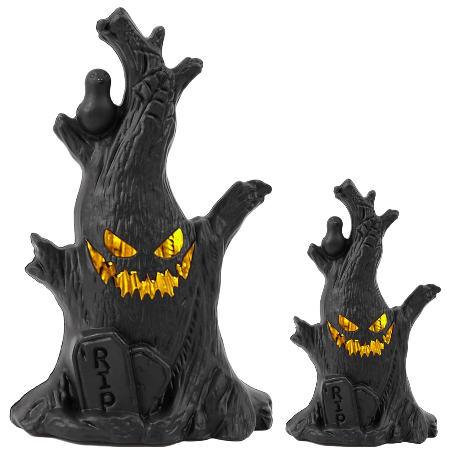 Lifnatty Halloween Tree Lights Decorations - 2 Pack, Battery Operated, Black Resin, Haunted Tree with Glowing Eyes