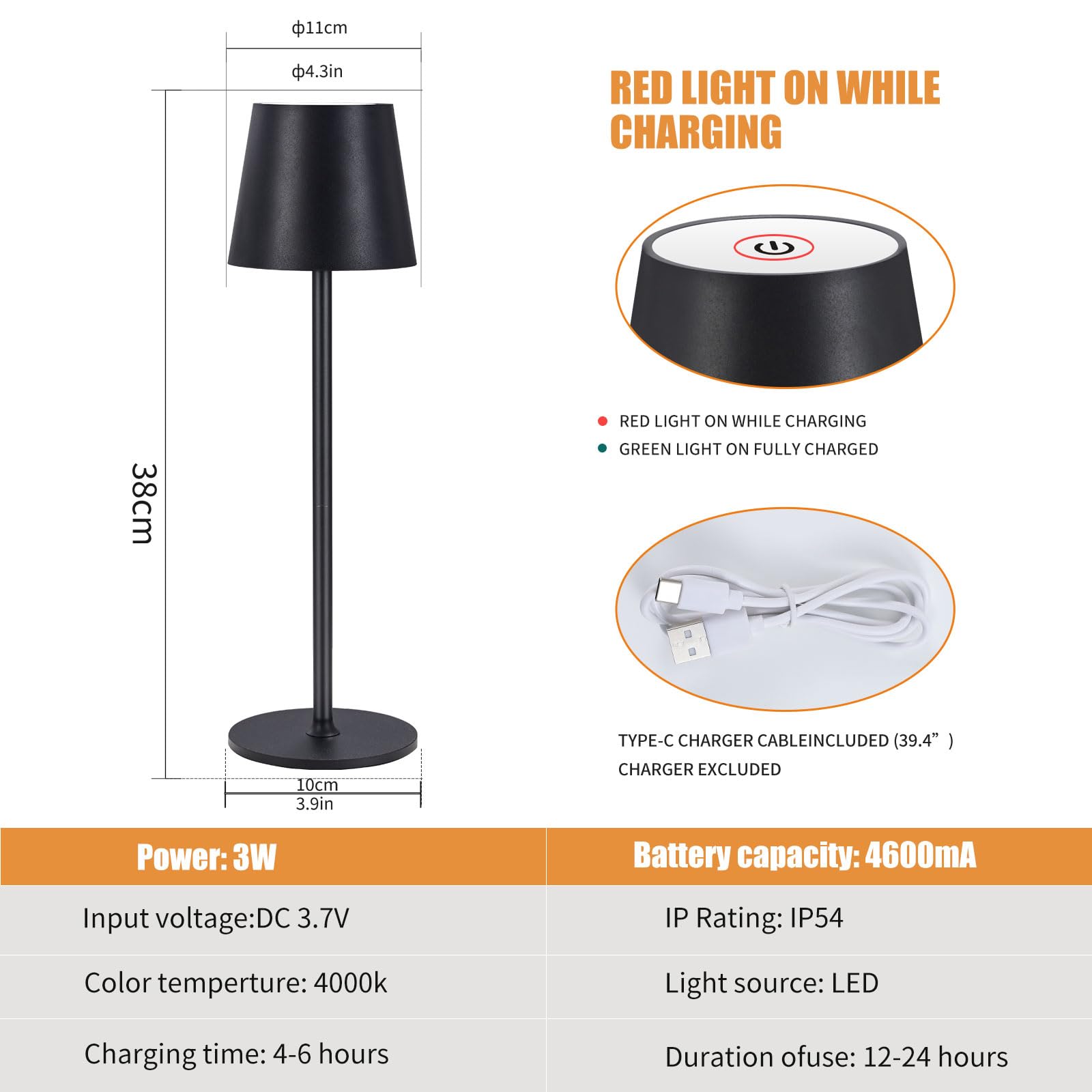 Imqsqik Cordless Table Lamps Usb Rechargeable Lamp Simplicity Desk Lamp Built-In 4600 Mah Battery Led Battery Operated Lamp With