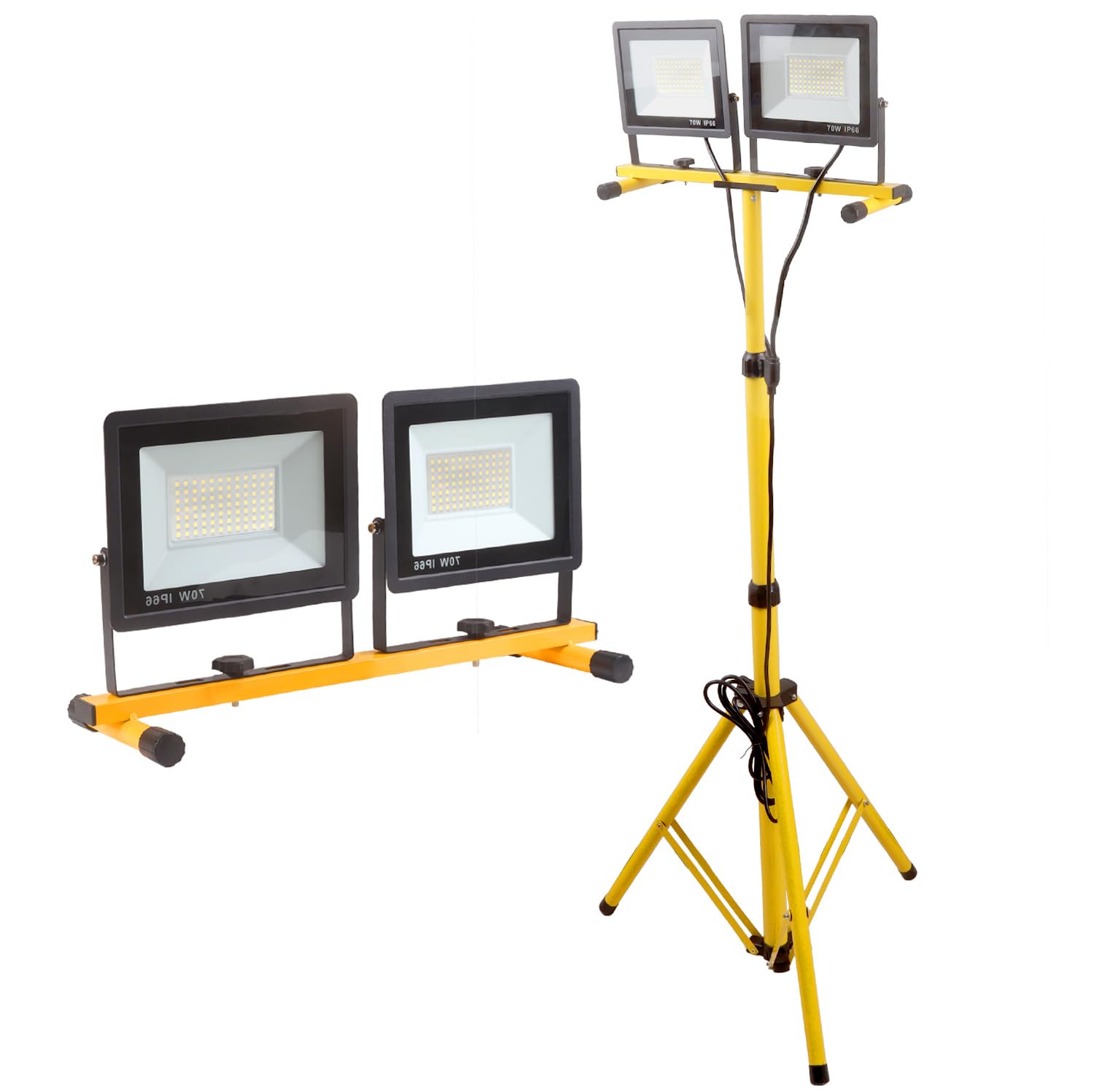 GUWELL 21000 Lumen LED Work Light with Adjustable Tripod Stand, Waterproof, Yellow, Model 23-WL-01, 2 Adjustable Heads