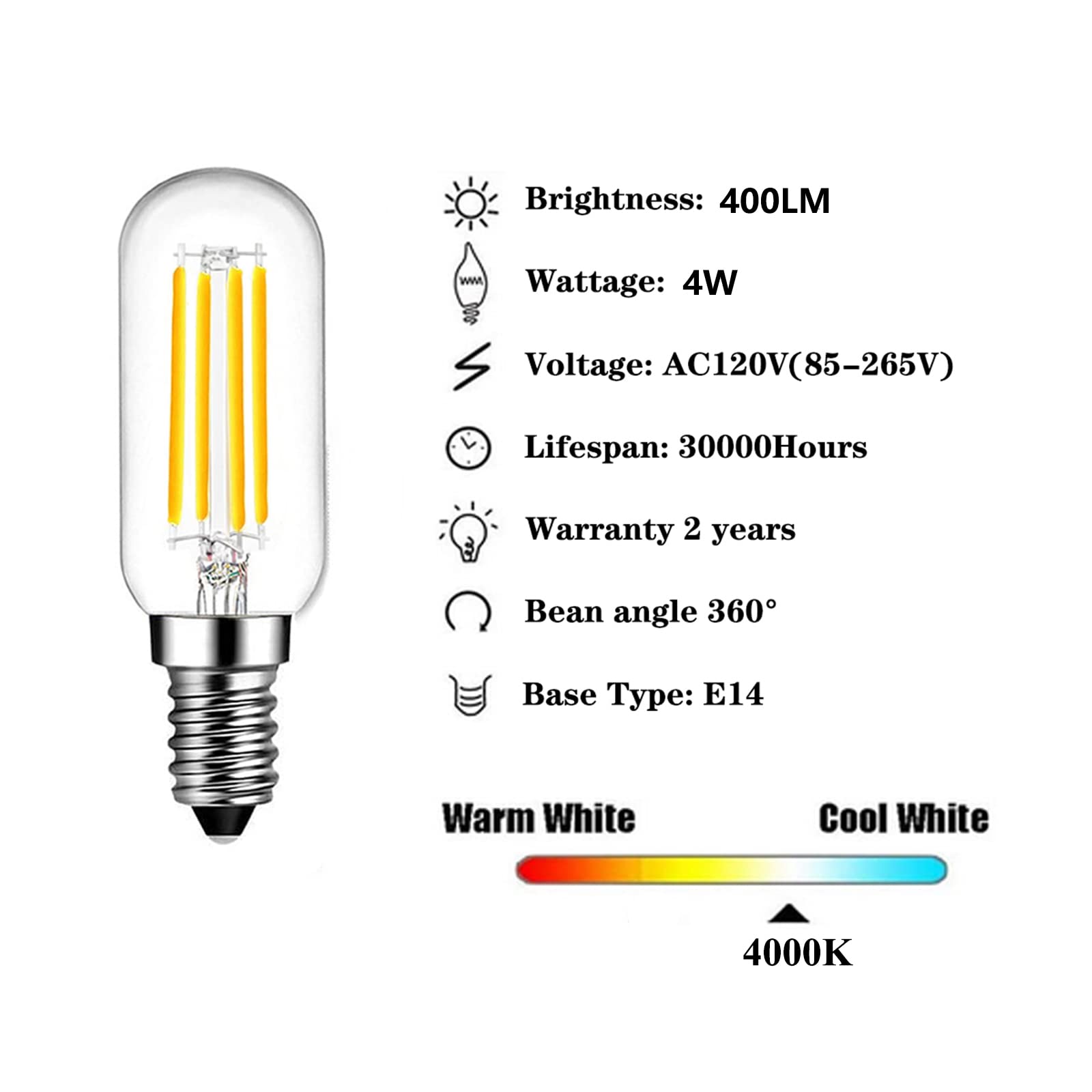 SHUWDKAR E14 LED Candelabra Bulb, 4000K Neutral White, 40W Equivalent, Glass, 6 Pack
