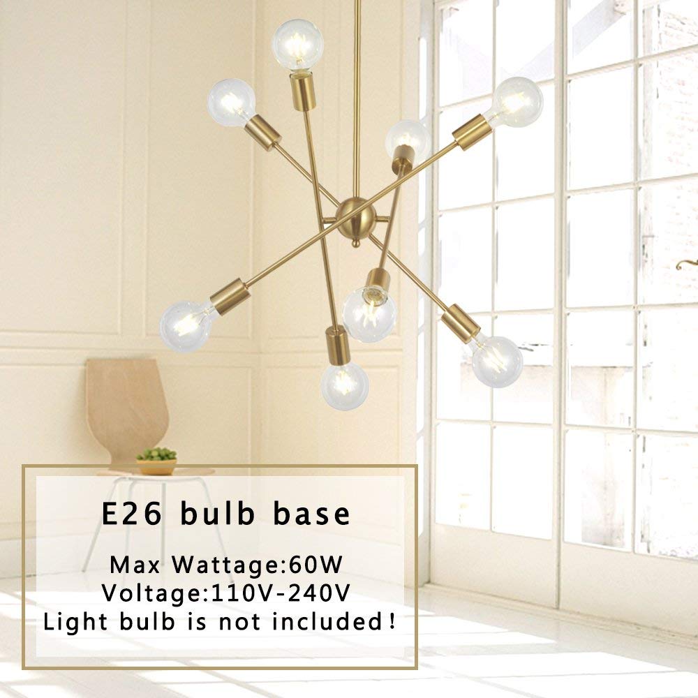 8 Lights Modern Sputnik Chandelier Lighting with Adjustable Arms Mid Century Pendant Light Vintage Industrial Farmhouse Ceiling