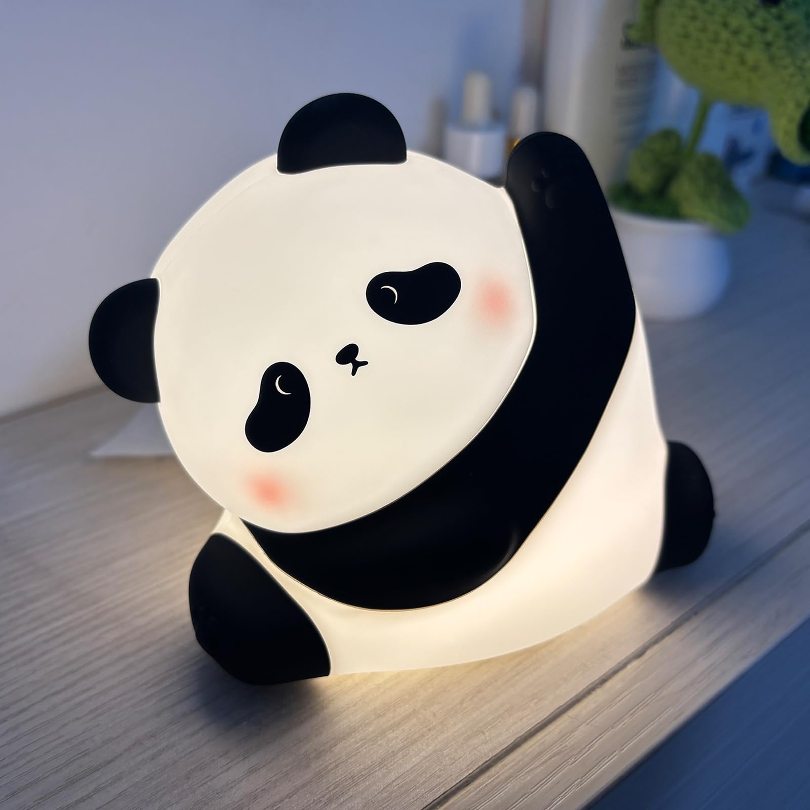 WesData Cute Panda Silicone Night Light, 3-Level Dimmable Soft Light, Timed, Rechargeable, Bedside Touch Lamp, Creates a Cozy Am