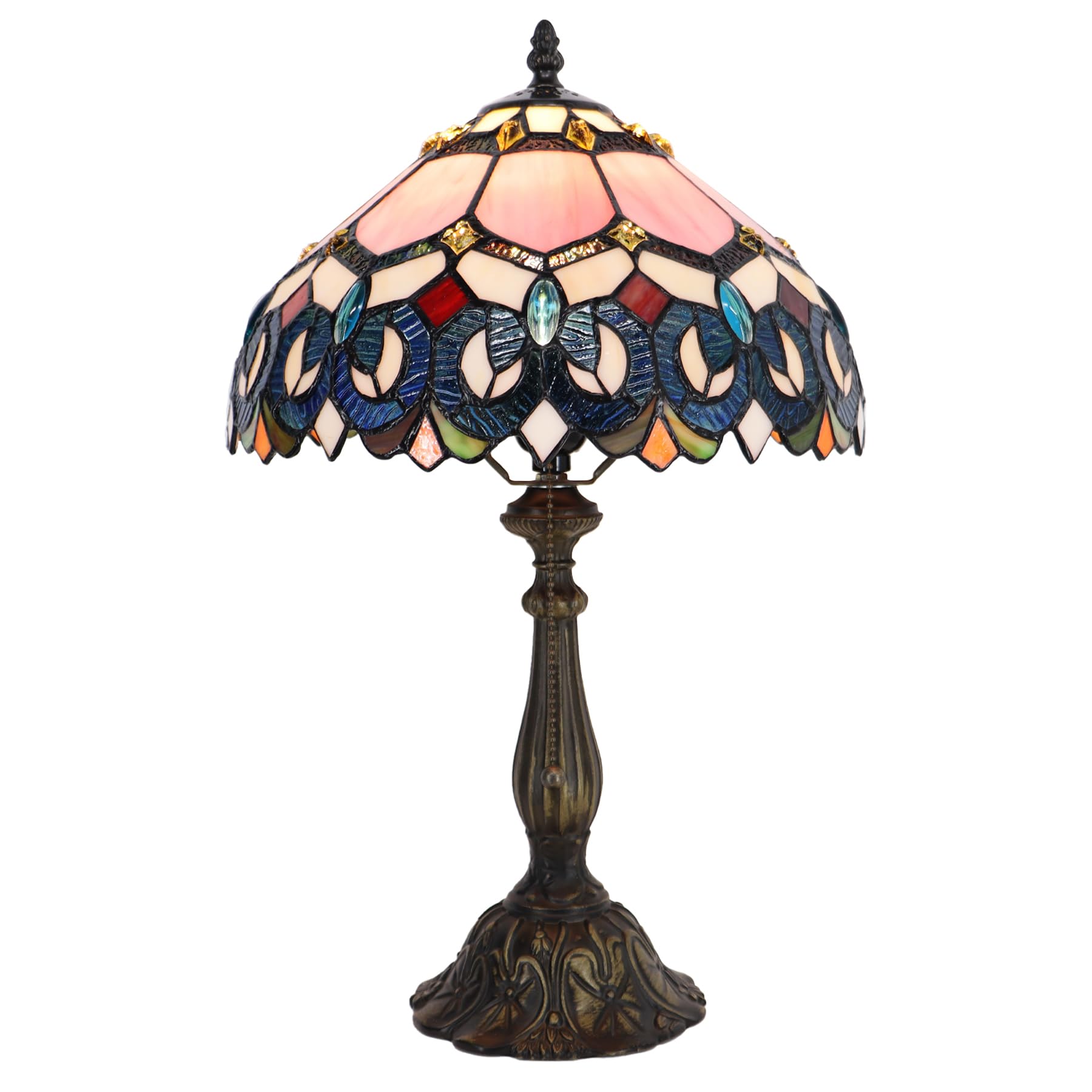 LXHCYOU Tiffany Lamp Pink Stained Glass Table Lamp Bedside Reading Light W12H19 Inches (Pink Baroque Style)