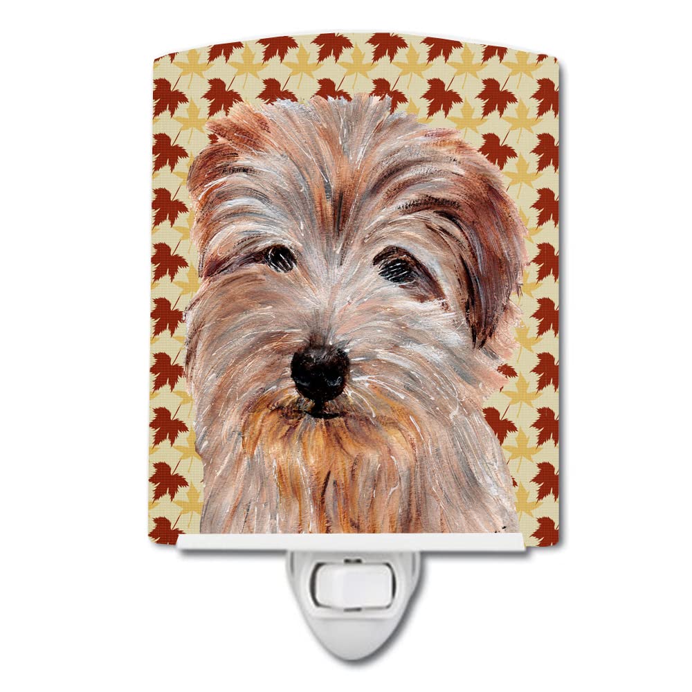 Caroline'S Treasures Sc9688Cnl Norfolk Terrier Fall Leaves Ceramic Night Light Compact, Ul-Certified, Ideal For Bedroom, Bathroom, Nursery, Hallway, Kitchen, 6X4X3, Multicolor
