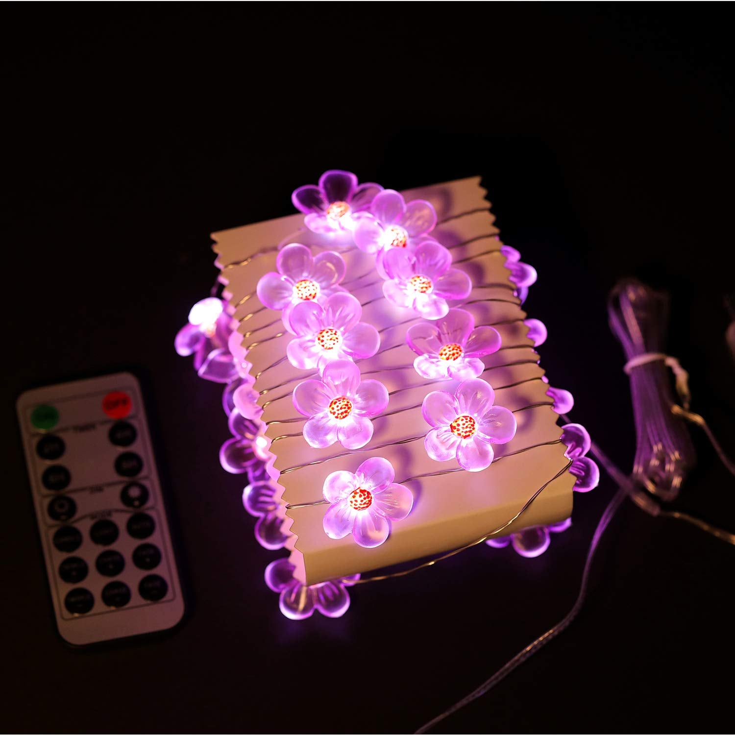 Hdnicezm Flower String Lights,Fairy Pink Cherry Blossom String Lights 21Ft 40 Leds Waterproof Usb Plug In Fun Room Lights For Spring, Nursery, Wedding, Dorm, Girls Bedroom, Baby Carriage Decoration