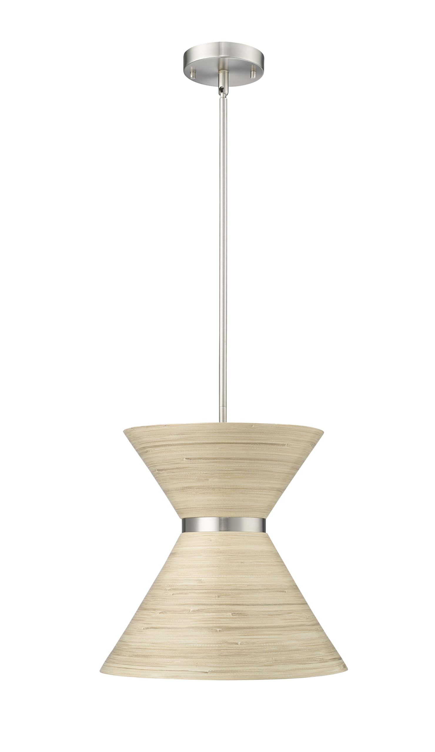 ML Lighting | Jaycen Collection | 47001-BN | 1 Light Pendant in Brushed Nickel Finish with Nature Bamboo Nature Shade | Perfect 