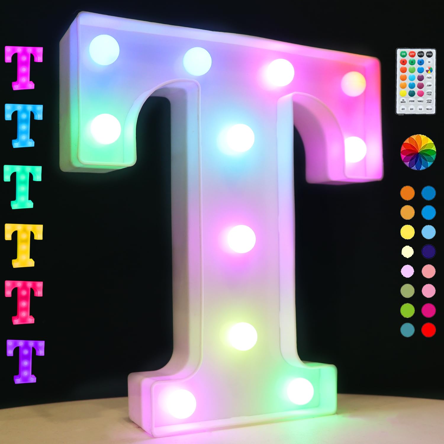 OYCBUZO LED Marquee Letter Lights, 18 Color Changing Signs with Remote, Plastic, for Bedroom, Wedding, Party, Home Decor, Multi-Color