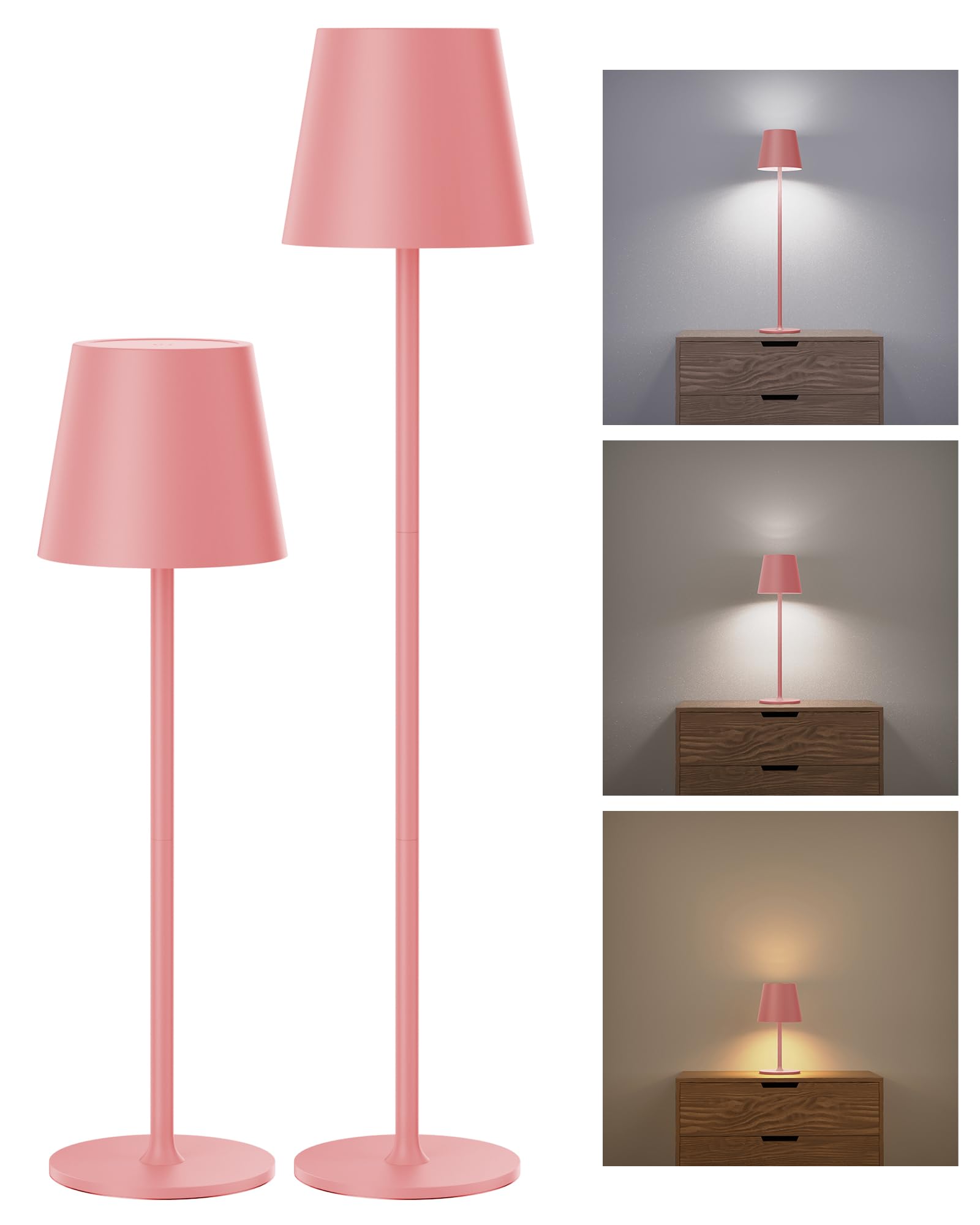 JACKYLED Cordless Table Lamps, 3 Adjustable Heights, Waterproof, 5000mAh Battery, 2 Pack, Girly Pink, Model JKTL02-7005409I