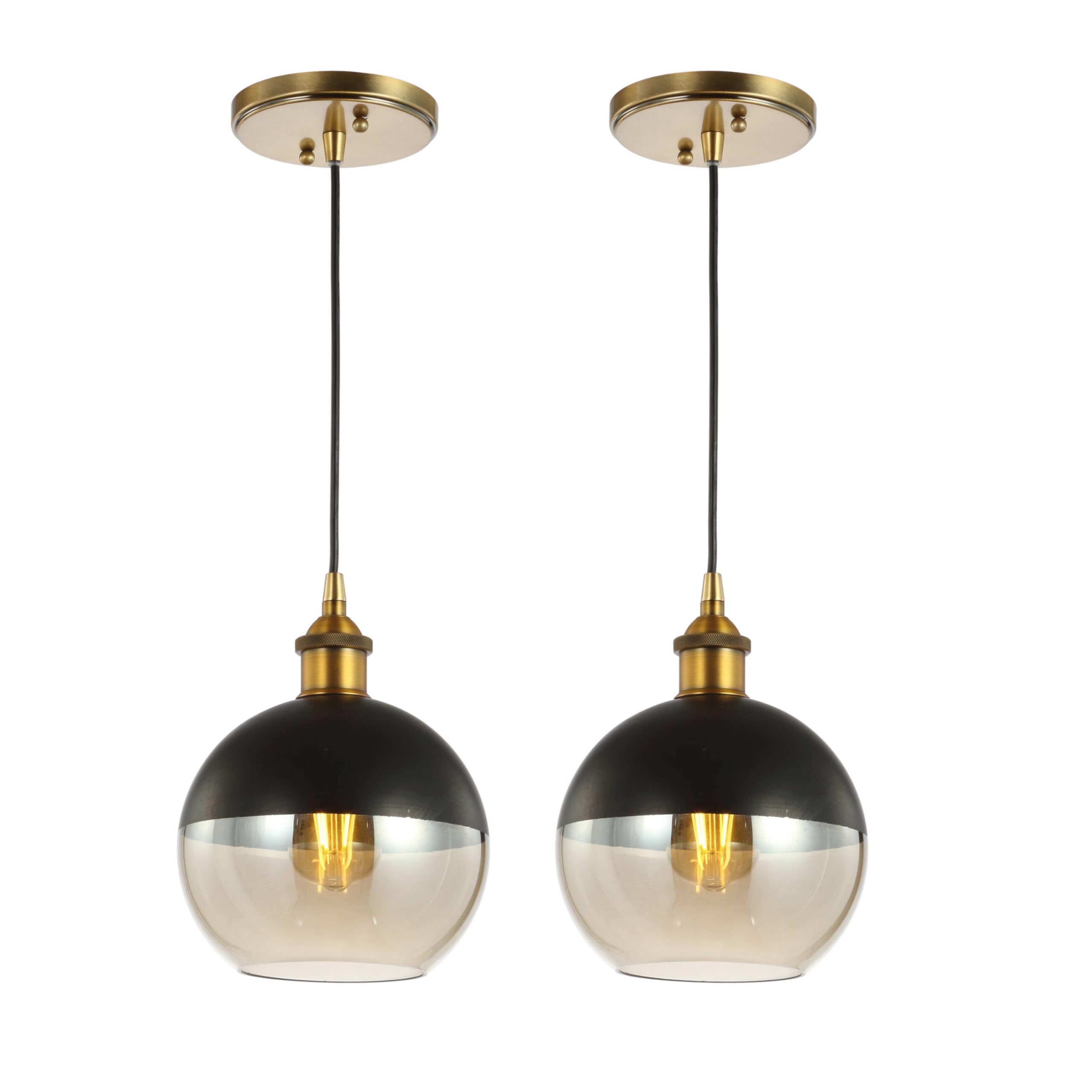 JONATHAN Y JYL3513A-SET2 Nixon 7.5'' 1-Light Mid-Century Modern Metal/Glass Adjustable Drop Globe LED Pendants, for Bedroom, Liv
