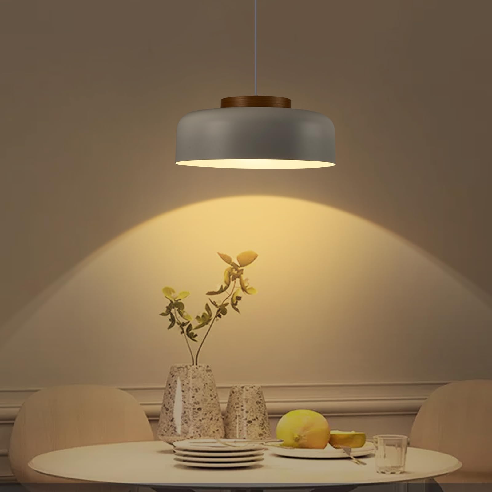 Huawiya Modern Pendant Lighting, 17.7 Inch,Natural Wood Cap, Drum Simple Large Pendant Light Fixture Chadelier For Dining Table,