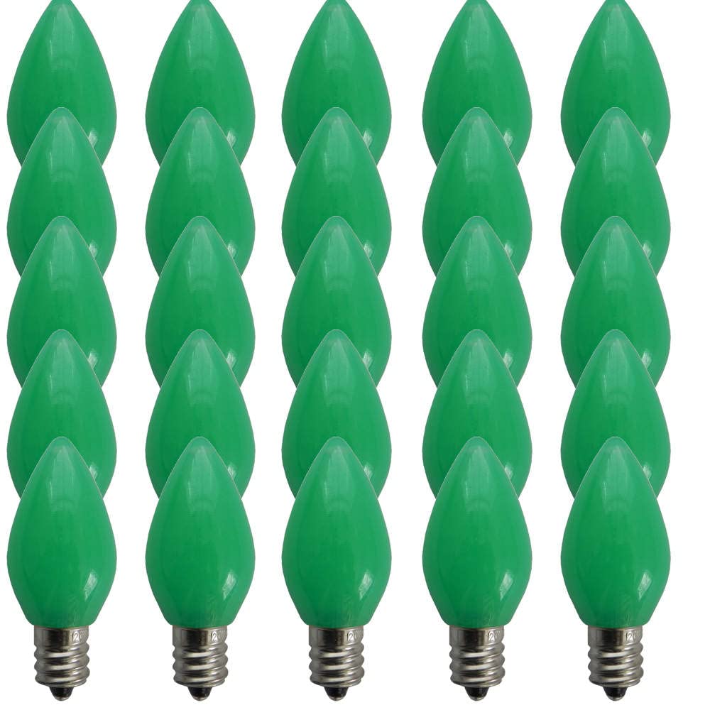 EZLS C7 Green Opaque SMD LED Bulbs - Box of 25 Smooth Green Retro C7 Replacement Bulbs