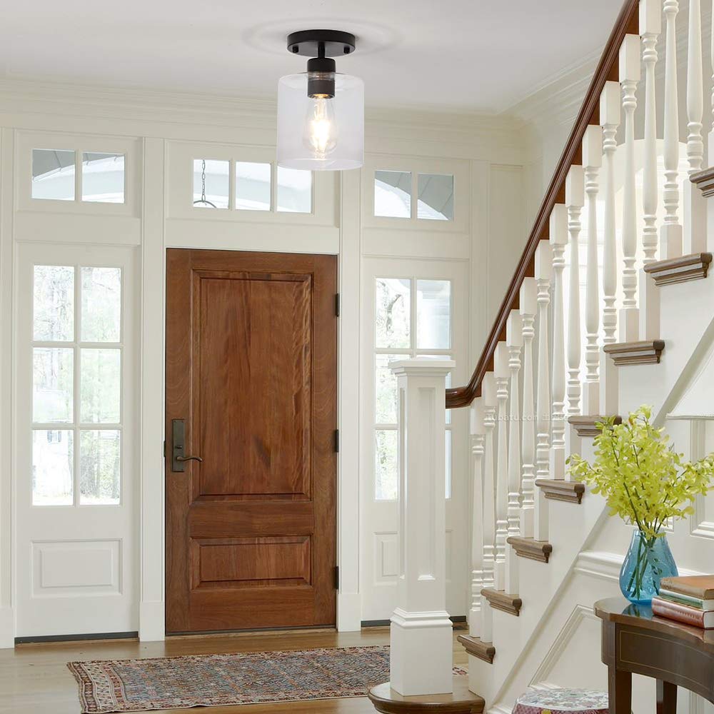 Klss 2 Pack Black Modern Semi Flush Mount Ceiling Light,Rustic Ceiling Light Fixture For Closet Hallway Entryway,Hallway Ceiing