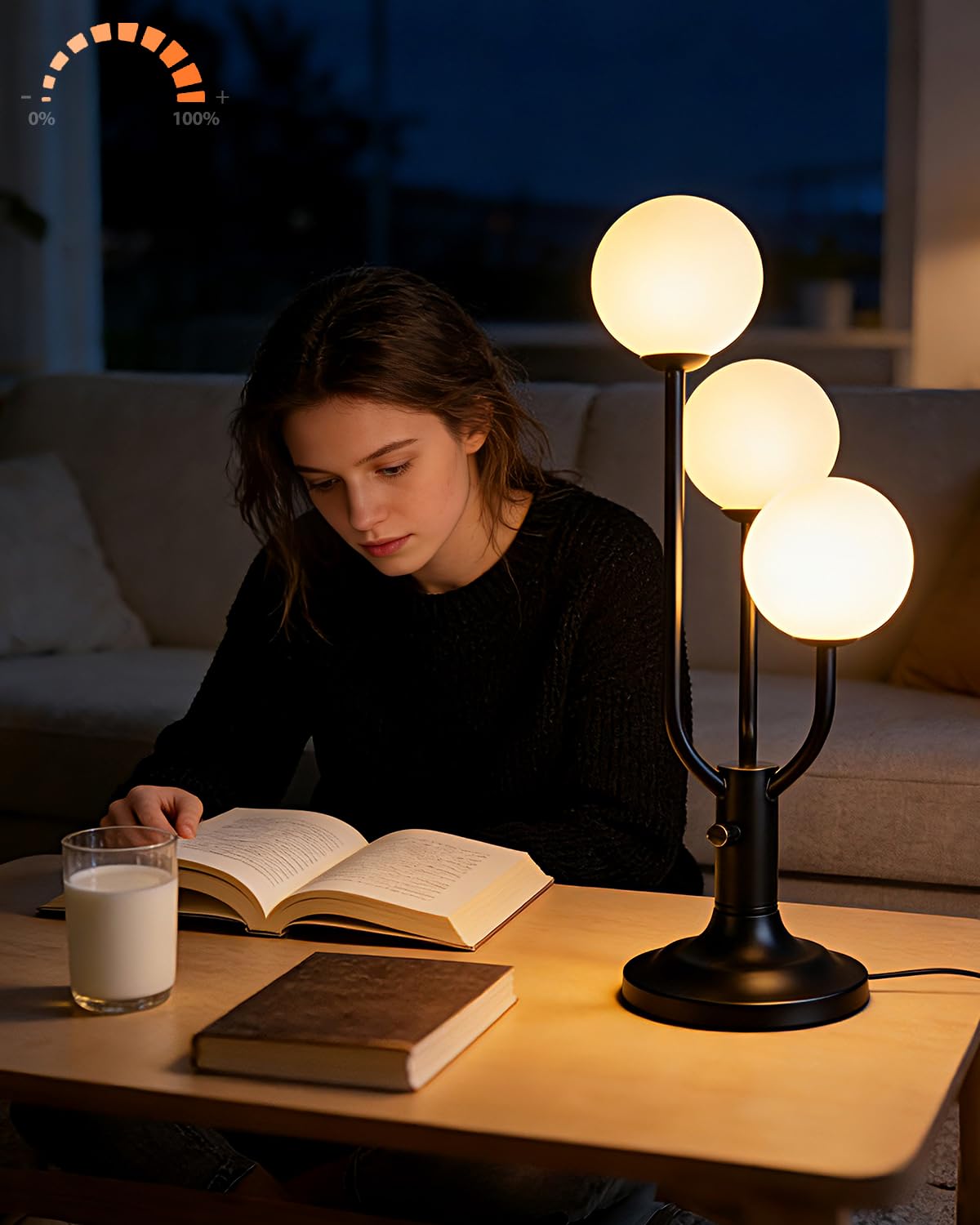 ACOHOOK Modern Black Table Lamp for Bedroom  3-Globe Dimmable Small Desk Lamp 3000K Warmwhite Nightstand Lamp Bedside Lamps for Living Room End Table(G9 Bulb Included)