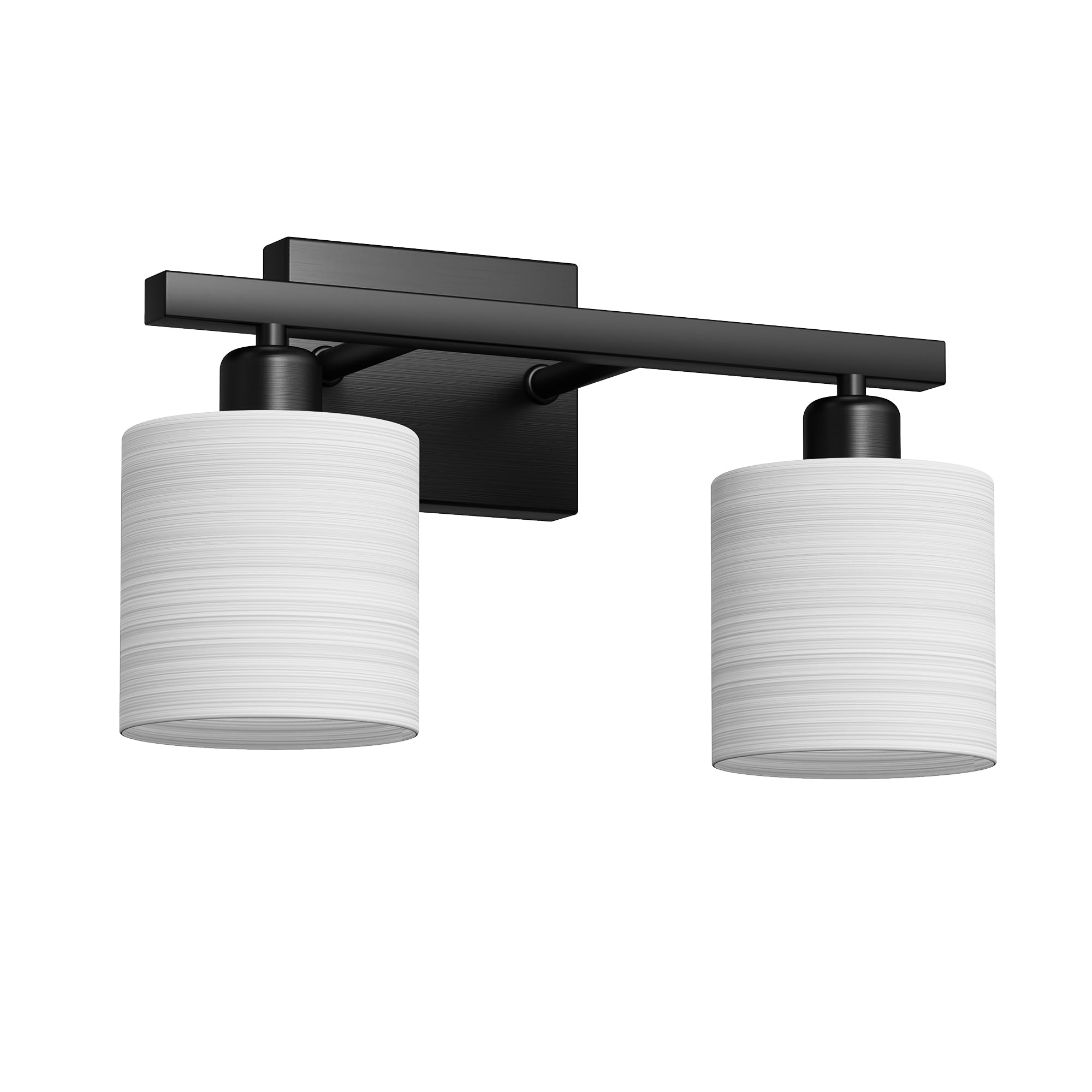 PARTPHONER Classic Vanity Light, 2-Light, Textured White Glass Shade, Matte Black, Model PAWL200AB1
