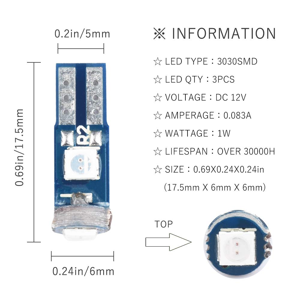 1797 T5 Led Bulb Dashboard Dash Lights Green 3030 Smd Wedge Base For Car Truck Instrument Indicator Air Conditioning Ac Lamp Auto Interior Accessories Kit Bright 12V 1W Pack Of 10