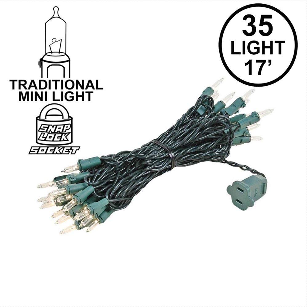 Novelty Lights 35 Light Clear Christmas Craft Mini Light Set, Green Wire, 17' Long