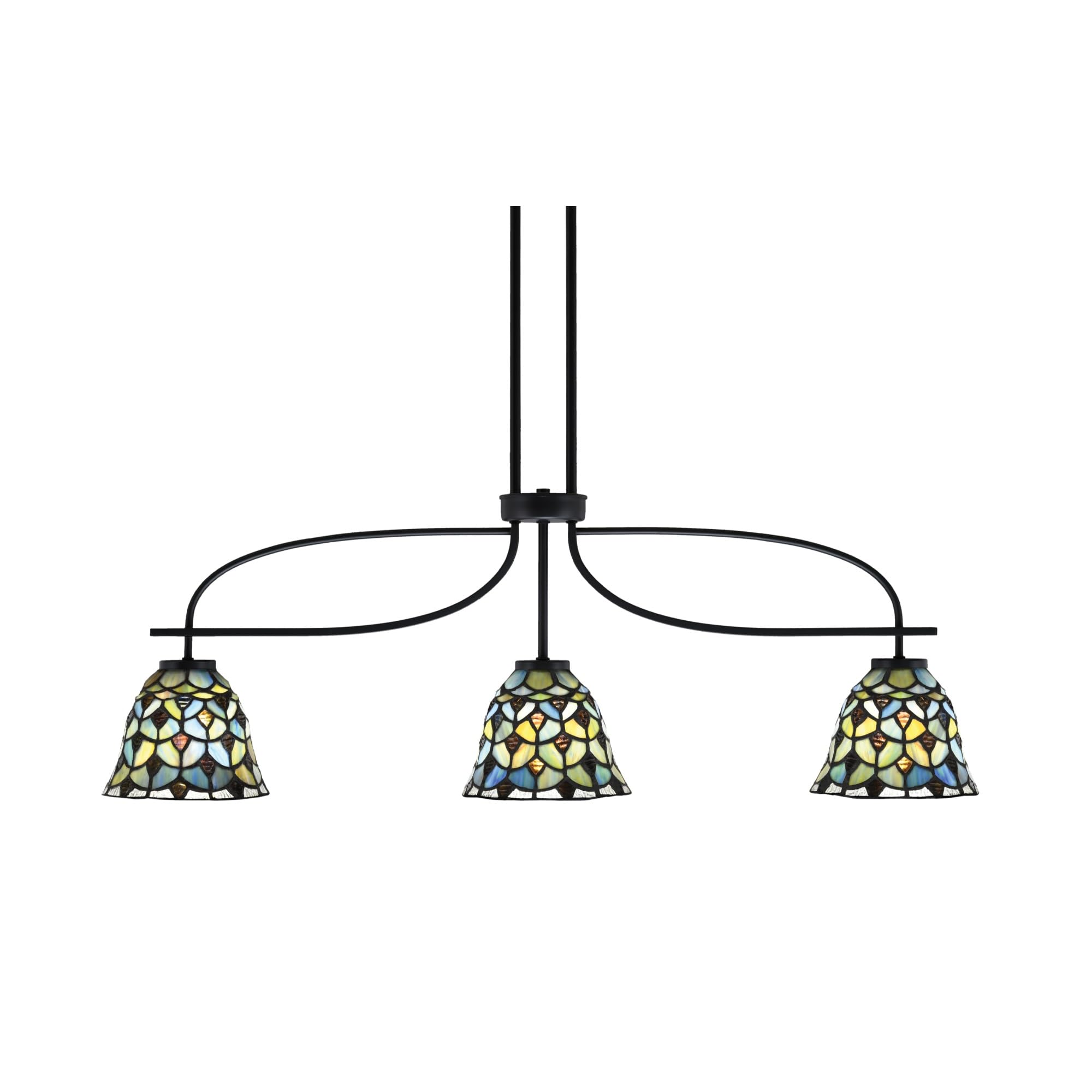 Cavella 3 Light Island Light Shown in Matte Black Finish with 7&quot; Crescent Art Glass