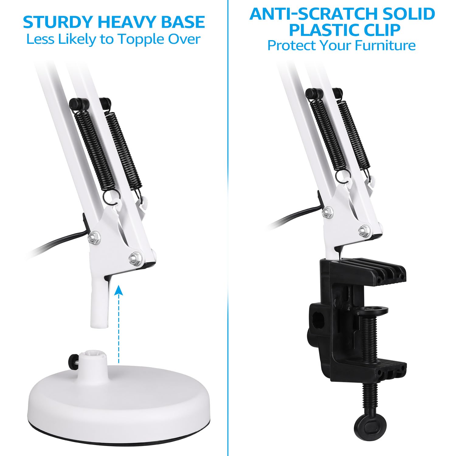 TORCHSTAR Metal Desk Lamp, Adjustable Gooseneck, Clamp Design, White, Model R1-ATSADEK-40WMWHT-V2, Ideal for Home Office & Study