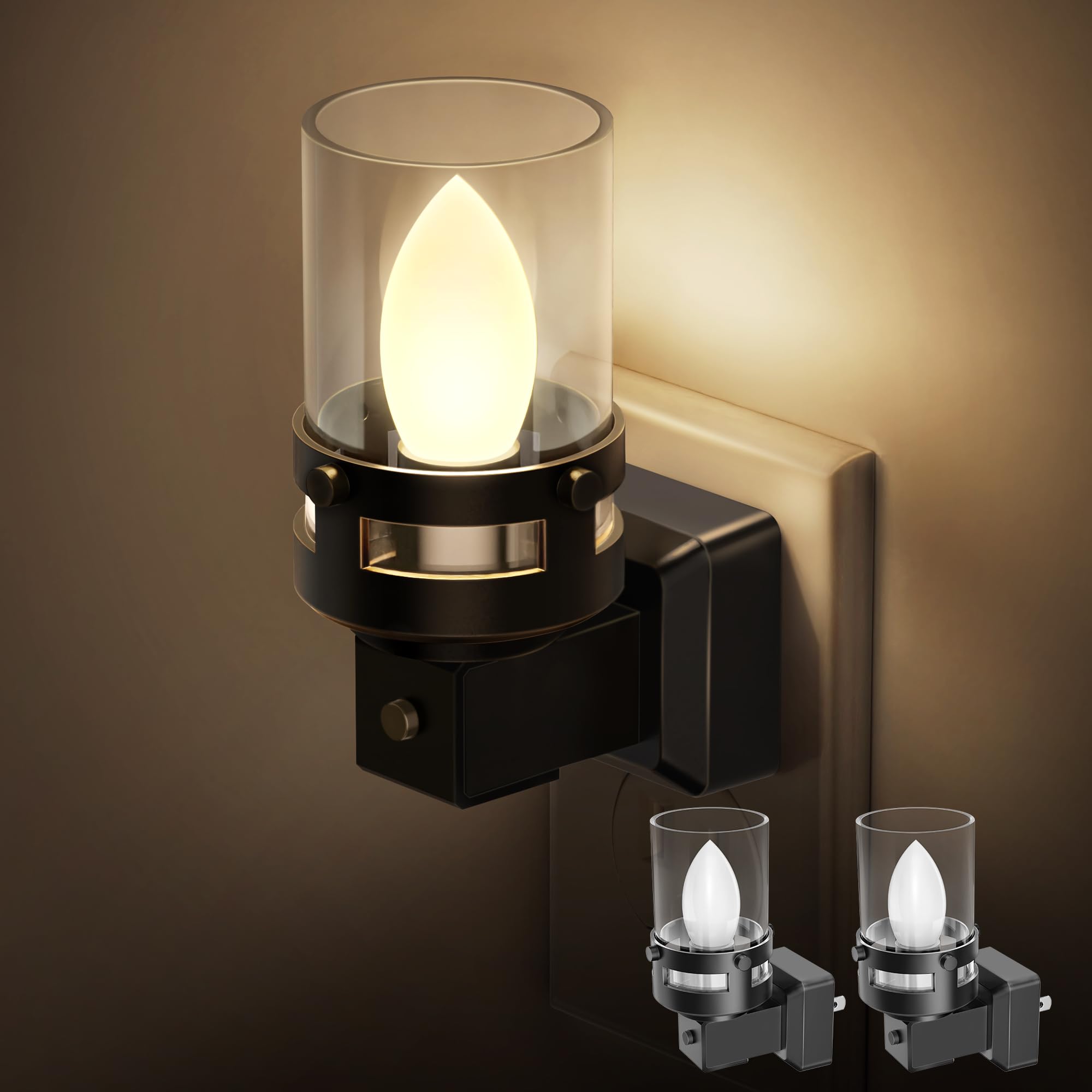 Briignite Candle Night Light Plug-in, LED with Dusk to Dawn Sensor, 3000K Warm White, 2 Pack, Cream, Model BRGY10302US-2
