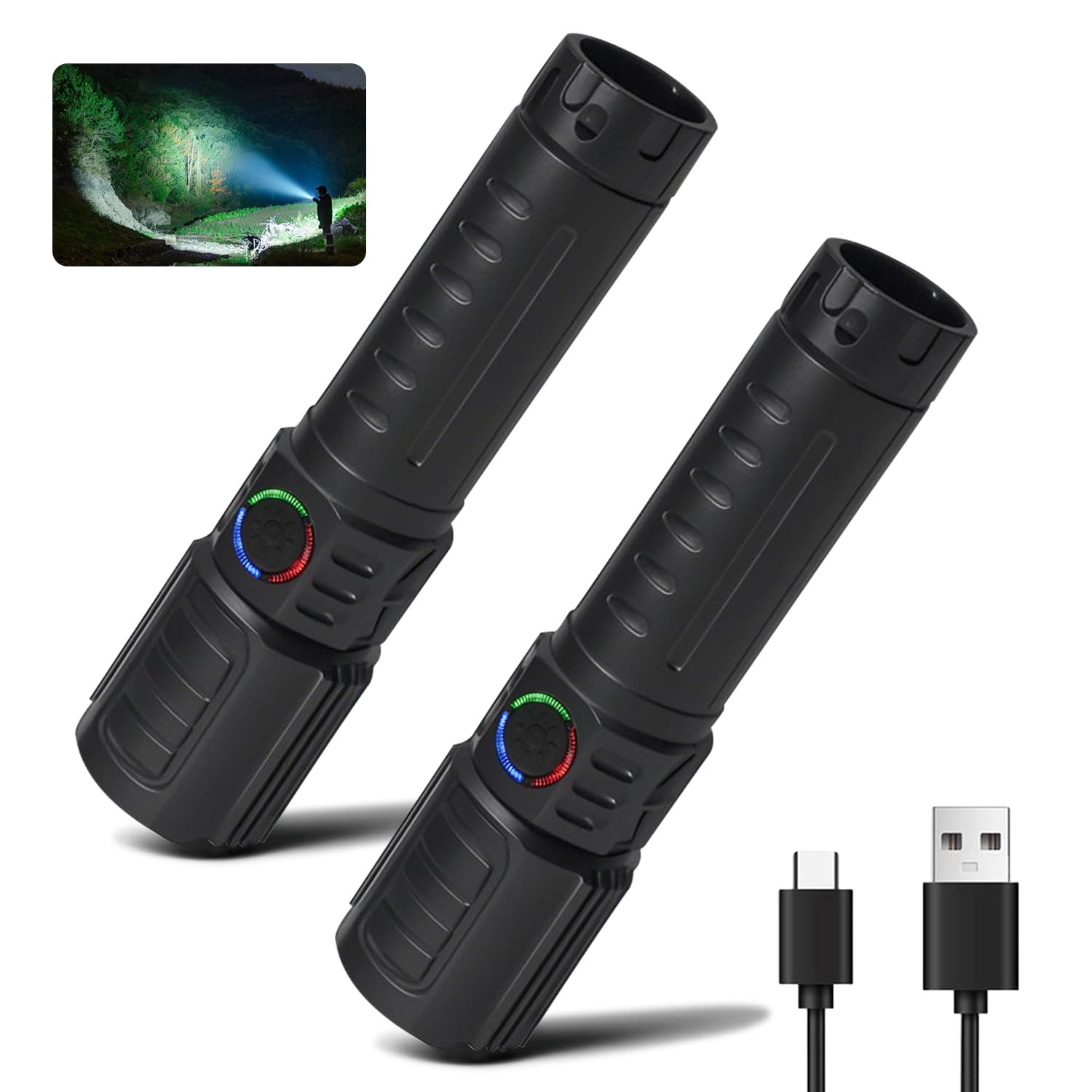 Tactical Flashlights Torch High Lumens Rechargeable, 3 Modes Led Waterproof Zoomable Linternas Handheld Small Flashlight, Adjust
