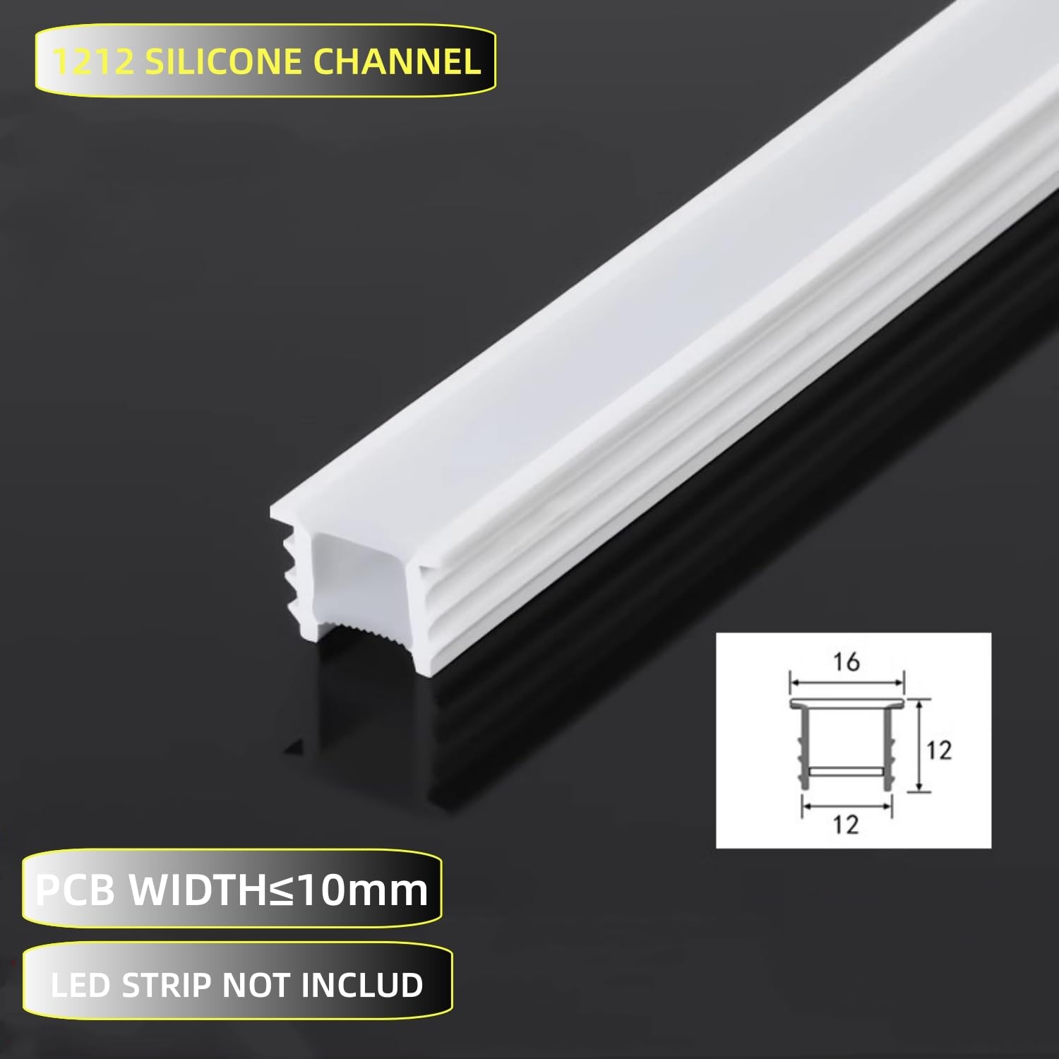 KSDLMPA Silicone LED Channel System 12x12mm, 16.4Ft IP67 Waterproof for 8-10mm Strip Lights, White, Model DLA1104|NL