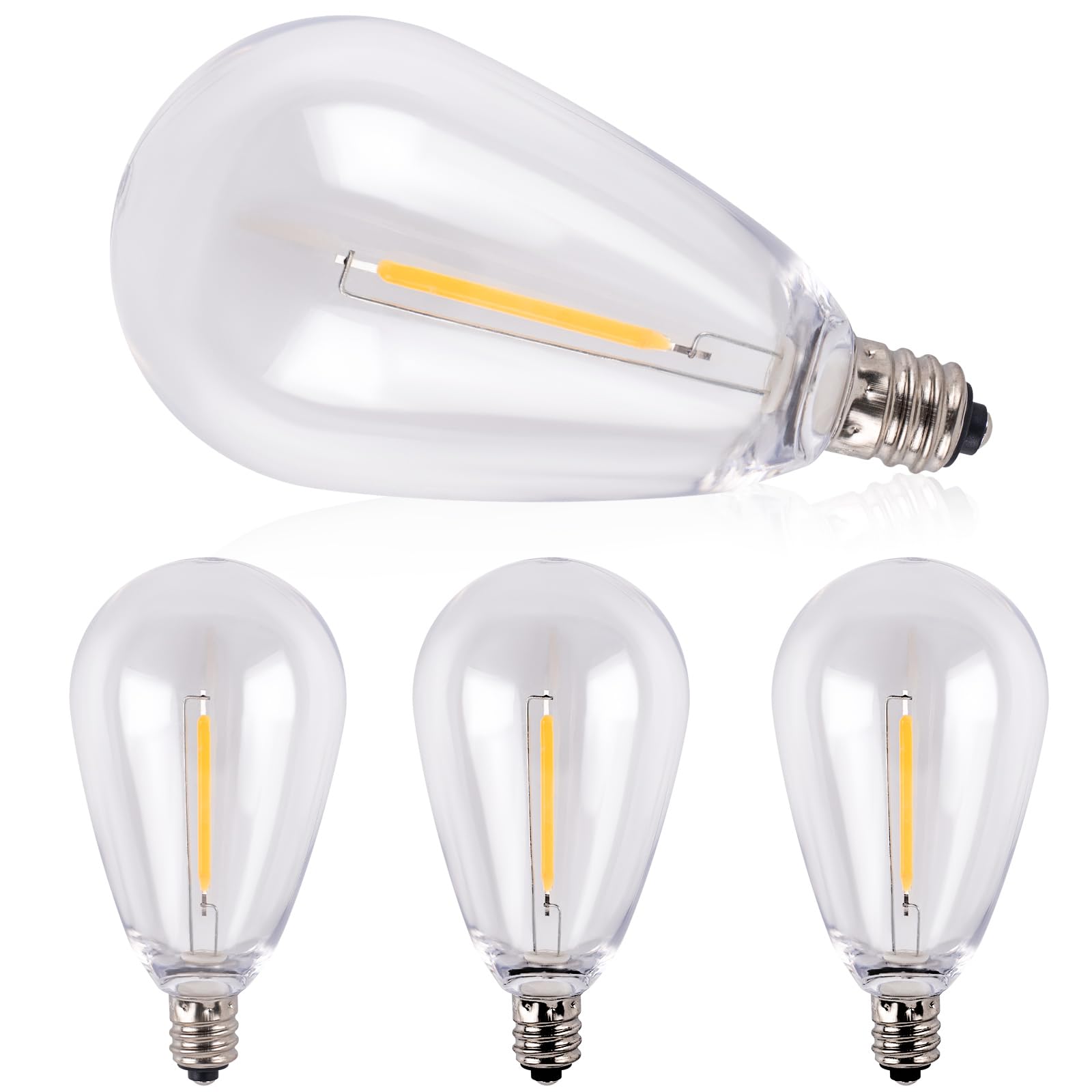 addlon LED Replacement Bulbs, 1W S14 Shatterproof, Waterproof E12 Base, Warm White, 4 Pack, Black