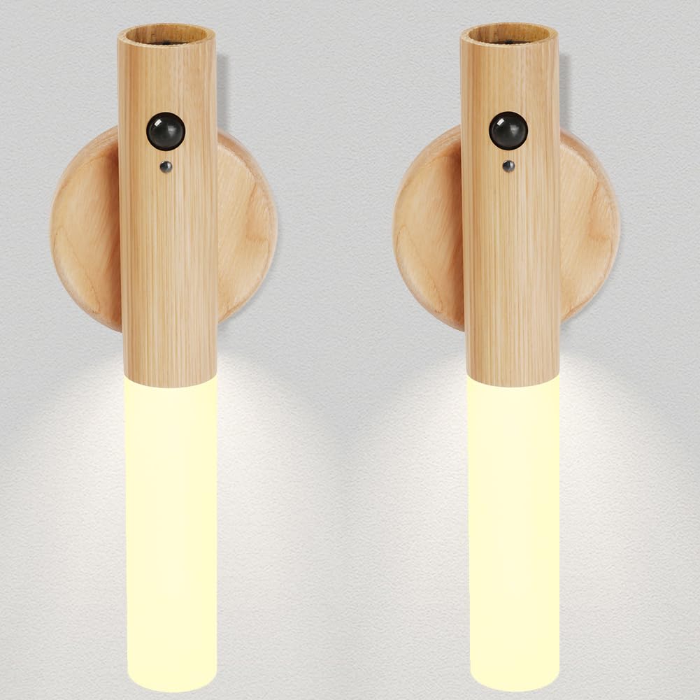 LANDGOO Nursery Night Light, Set of 2 LED Body Motion Sensor Warm Nursing Lamp, 360 Portable USB Rechargeable Lamps, for Bedroom