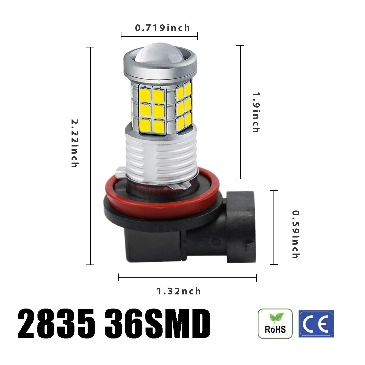 KISLED LED Fog Light Bulbs H8/H11, 3000lm, High Power 3030 Chips, Projector Lens, Gold Yellow