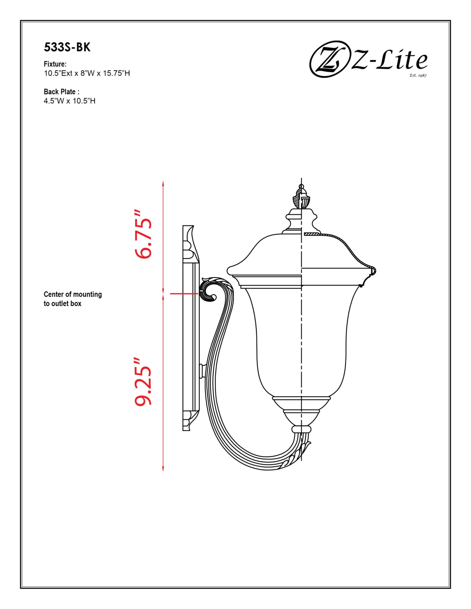 Z-Lite Armstrong Outdoor Wall Light, Aluminum Frame, Black Finish, Clear Water Glass Shade, Model 533S-BK
