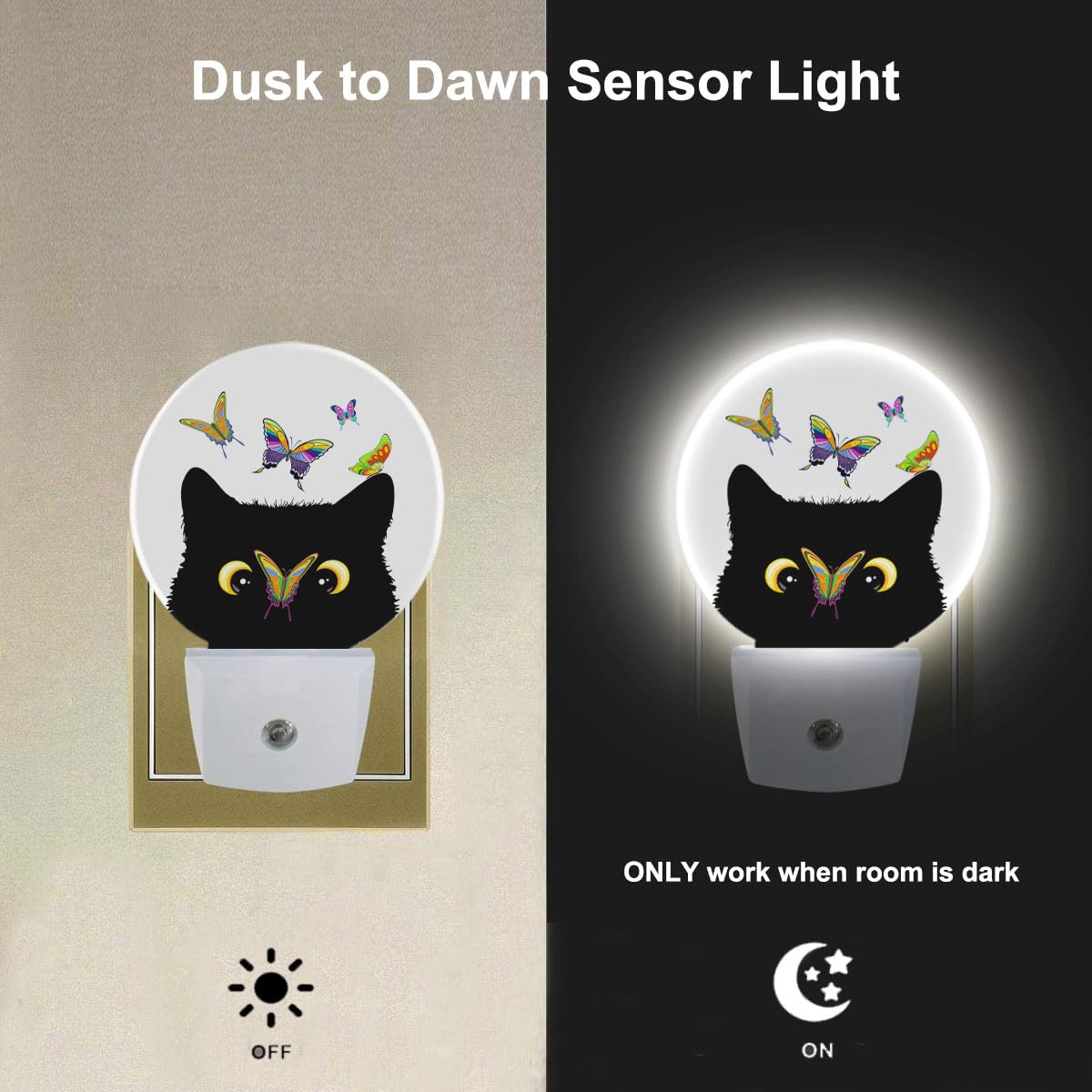 Ekobla Cat And Butterflies Night Lights Plug Into Wall Butterfly On Cat Nose Cute Kitten Night Lamp With Dusk To Dawn Sensorled