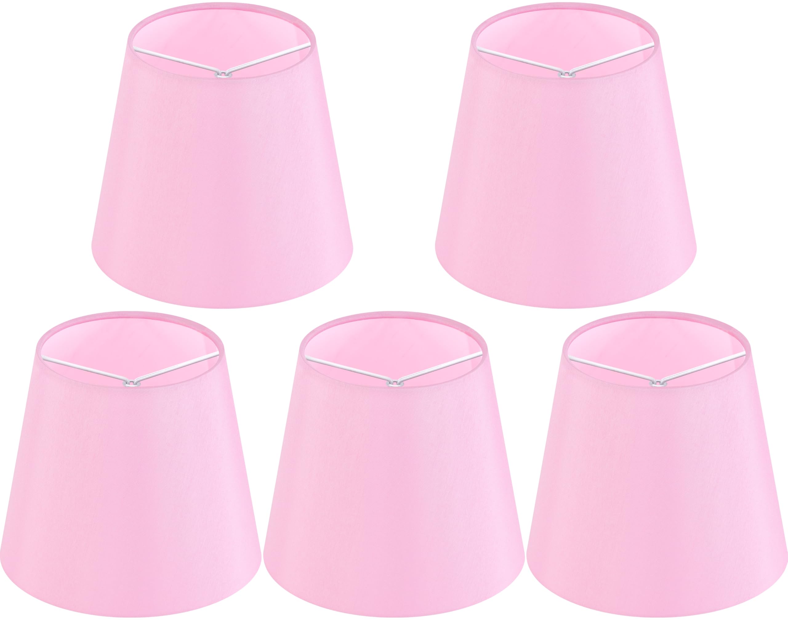 GO&SO Set of 5 Pink Small Lamp Shade (Clip On Bulb), Faux Silk Mini Lampshades for Chandelier, Fabric Lamp Shade for Table Lamp 