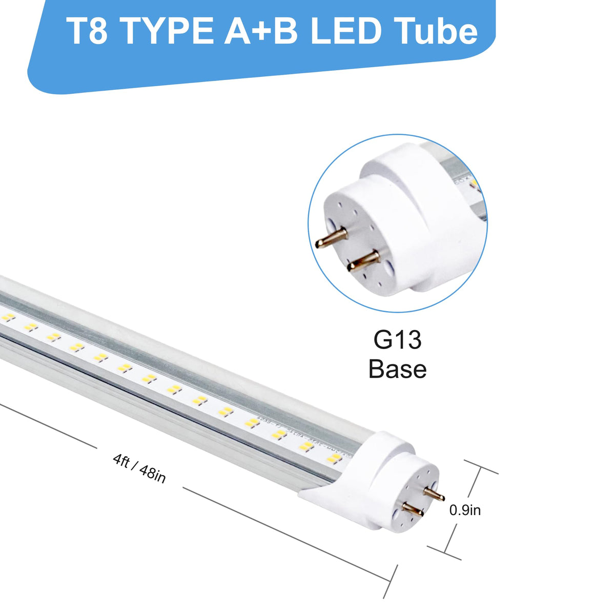 T8 Letters AQIQUUT LED Bulbs T8 Replacement 24W 3200LM 5000K 4FT Clear Cover (4-P ...