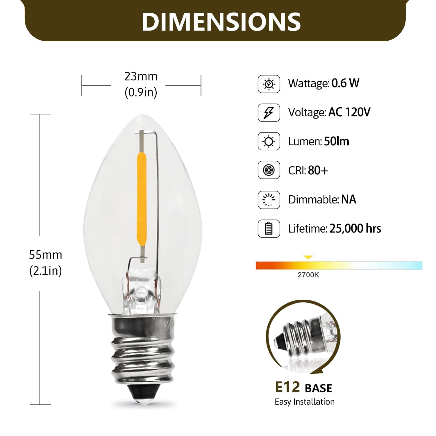 Brightown LED Accessory Cord - 6ft with On/Off Switch, Warm White Bulb, 2 Pack for Night Lights, Crafts, Holiday Decor