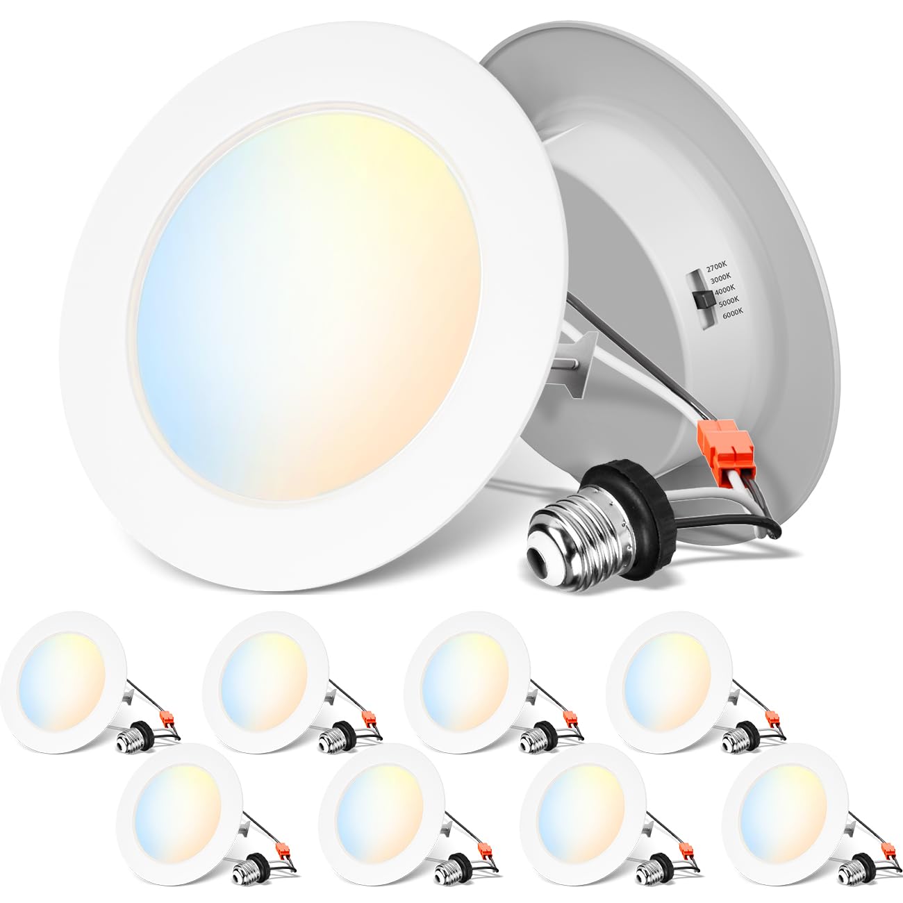 ANWIO LED Recessed Light 4inch w/E26 ConversionKit, Retrofit Light Color Temperture Selectable 27/30/40/50/6000K 5CCT, 7W(85W Eq