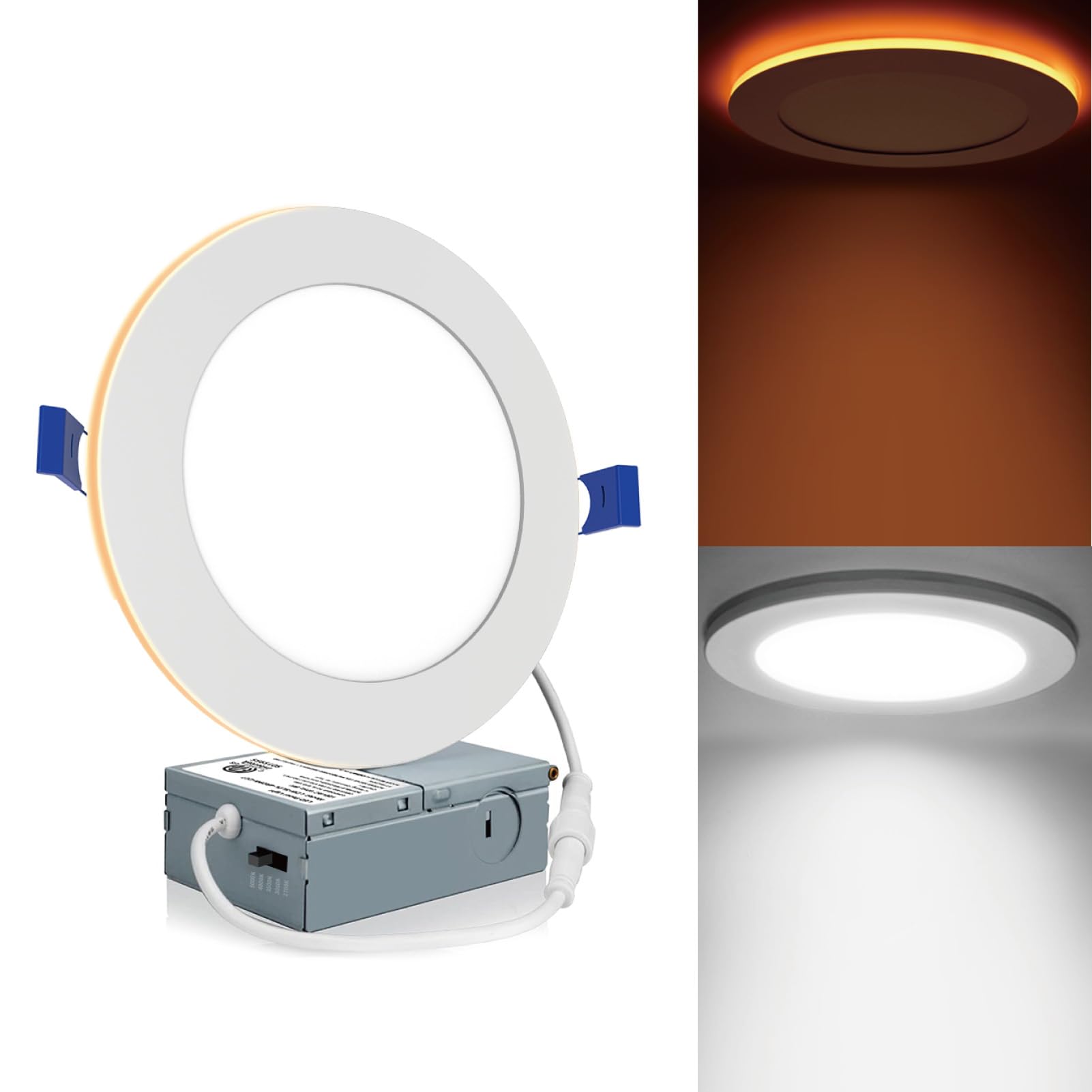 Meconard 1 Pack 6 Inch 5CCT LED Canless Recessed Lighting with Night Light, 2700K/3000K/3500K/4000K/5000K Selectable Ultra-Thin 
