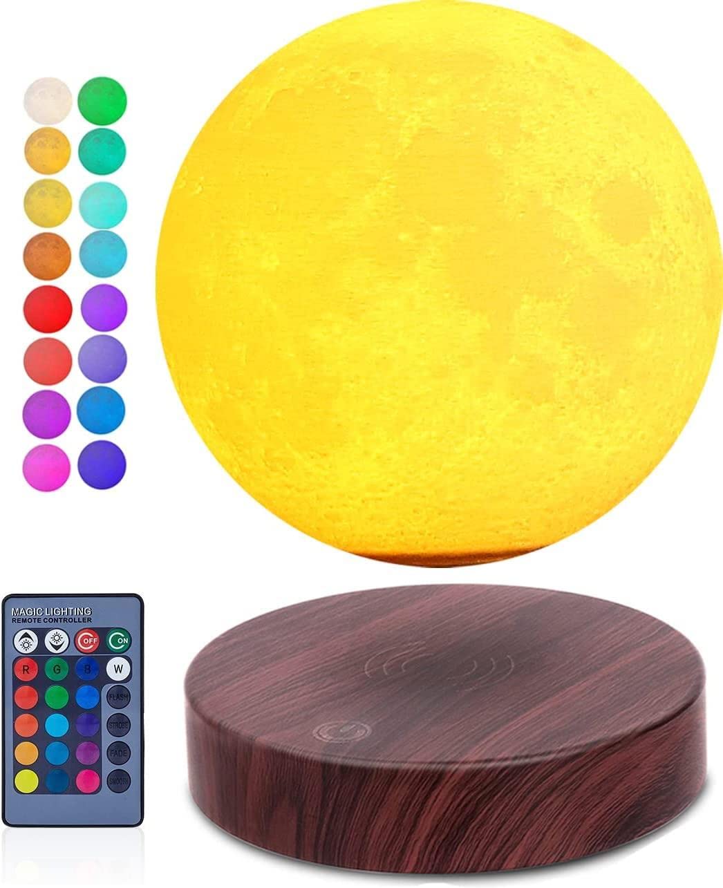 Vgazer Levitating Moon Lamp - 3D Printed, 16 Color Modes, Remote Control, Unique Gifts For Christmas, Room Decor, Office Desk