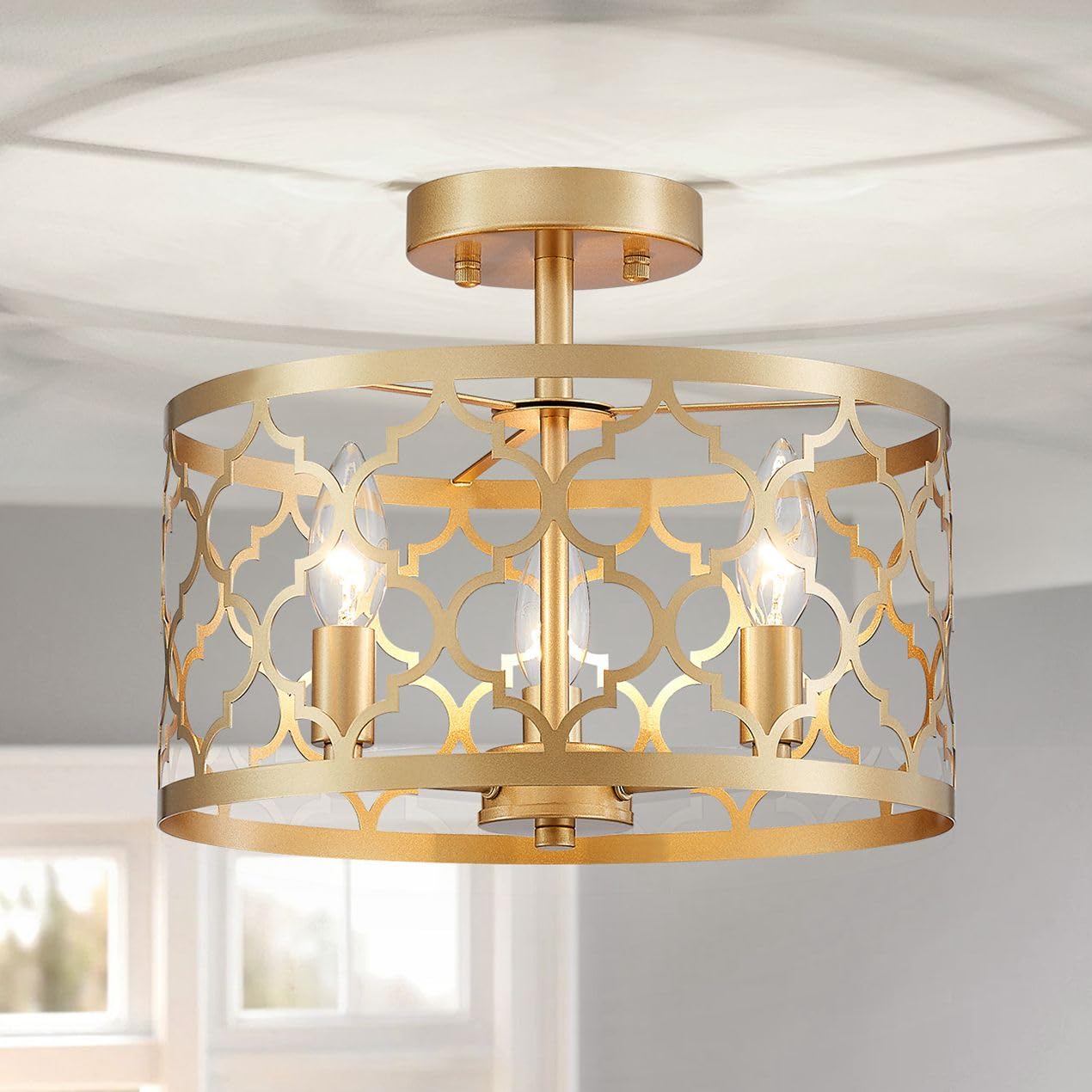 WUZUPS Chandelier 3-Light Vintage Farmhouse Semi-Flush Mount Ceiling Light Lighting Fixture for Foyer Bedroom Hallway Storage Ro