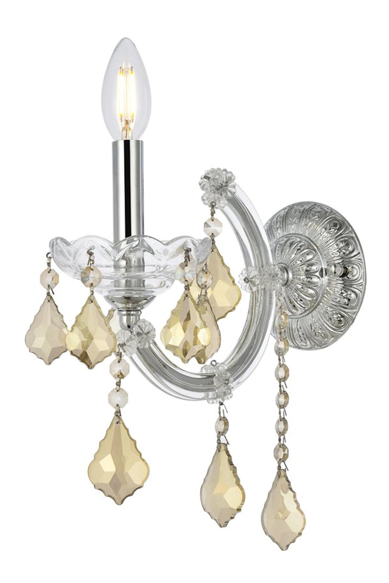 Elegant Lighting Maria Theresa 1-Light Wall Sconce, Chrome Finish with Golden Teak, 8in x 12in, Model 2800W1C-GT/RC, Crystal